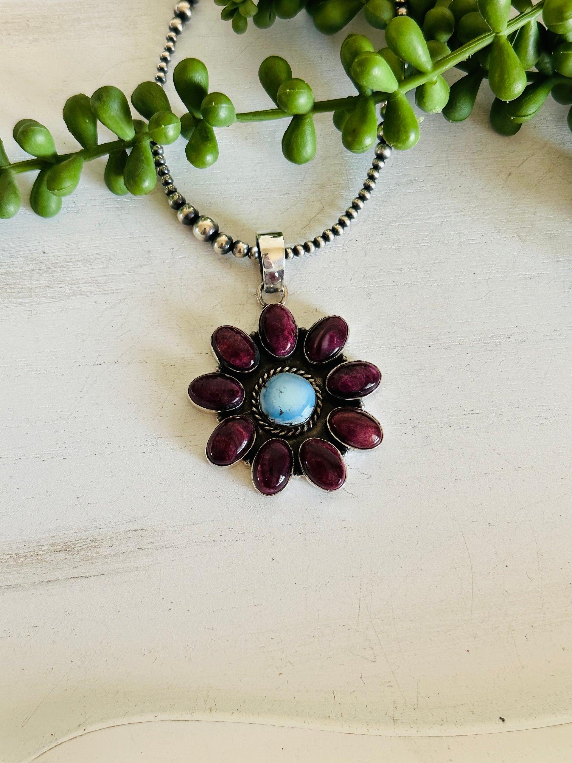 Southwest Handmade Multi Stone & Sterling Silver Cluster Pendant