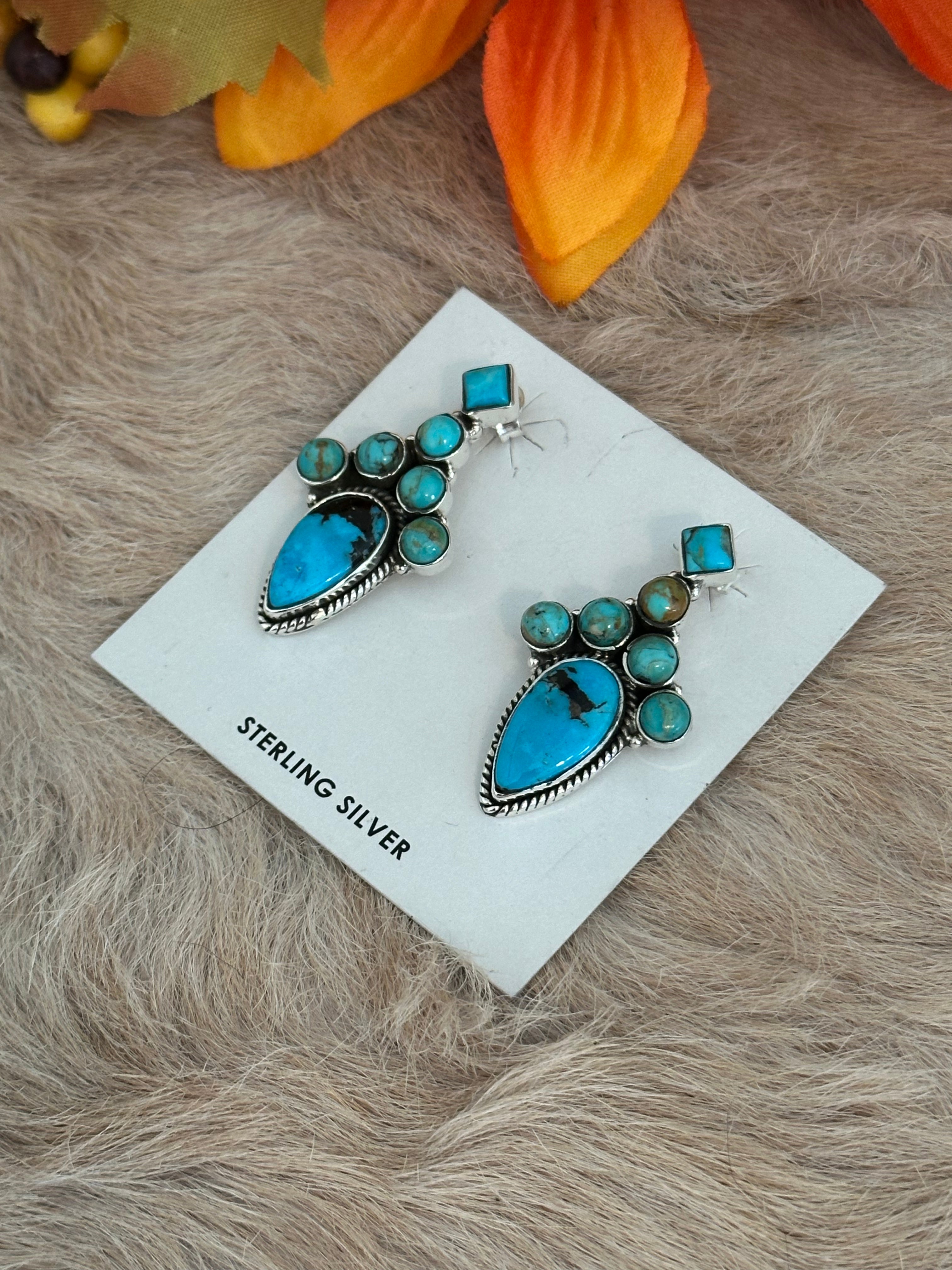 Southwest Handmade Kingman Turquoise & Sterling Silver Post Earrings