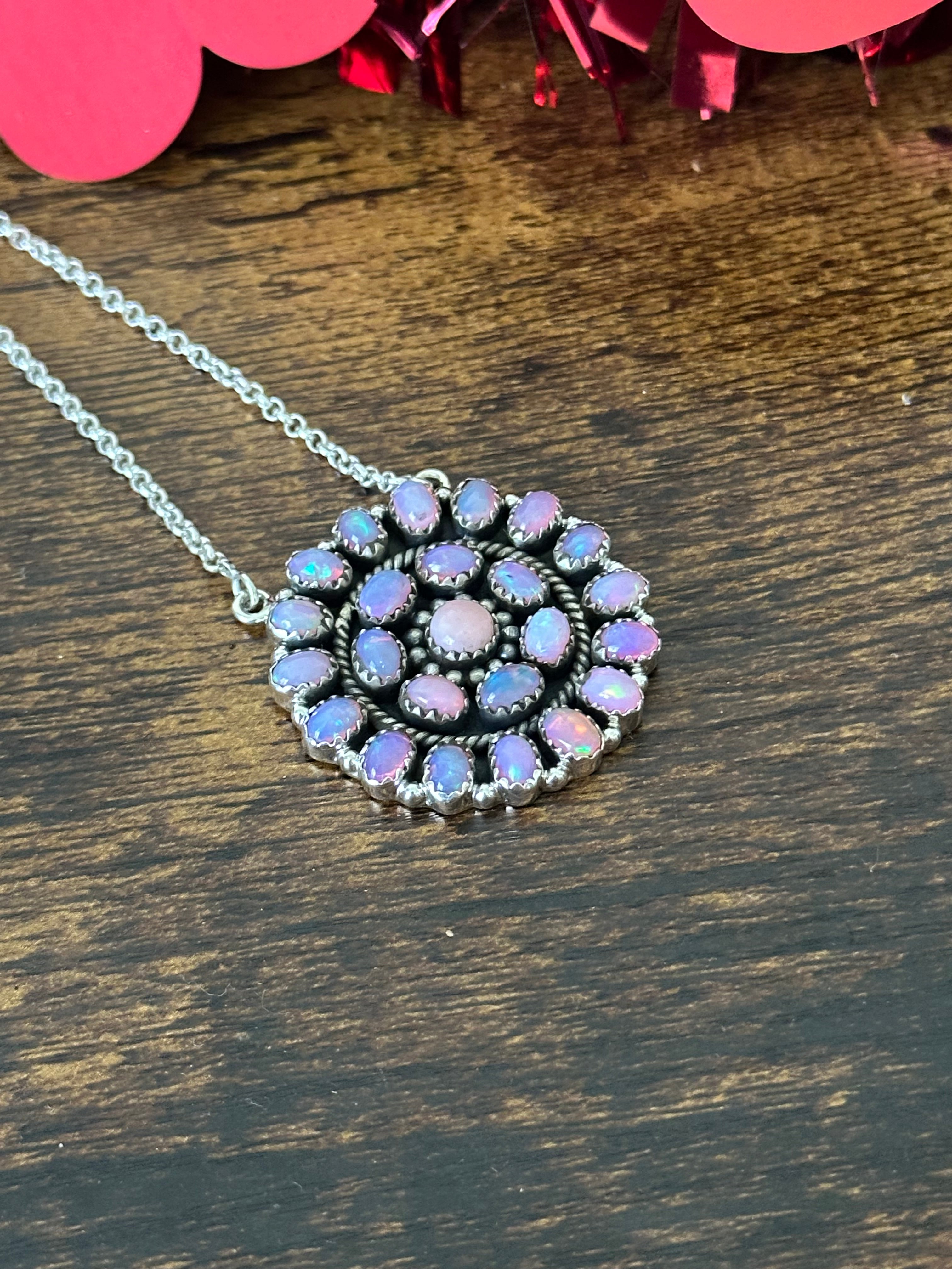 Southwest Handmade Opal & Sterling Silver Cluster Necklace