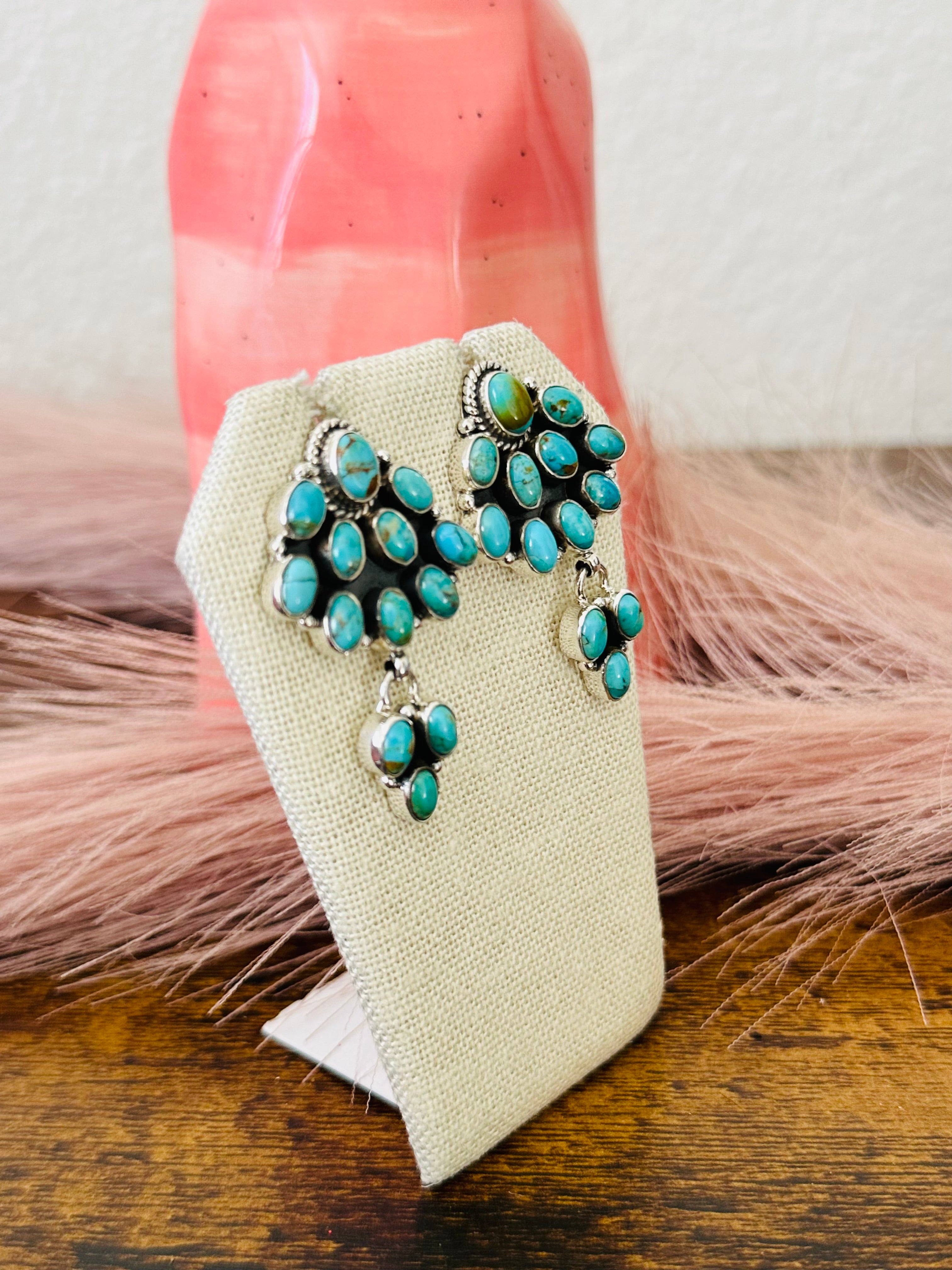 Southwest Handmade Kingman Turquoise & Sterling Silver Post Dangle Earrings