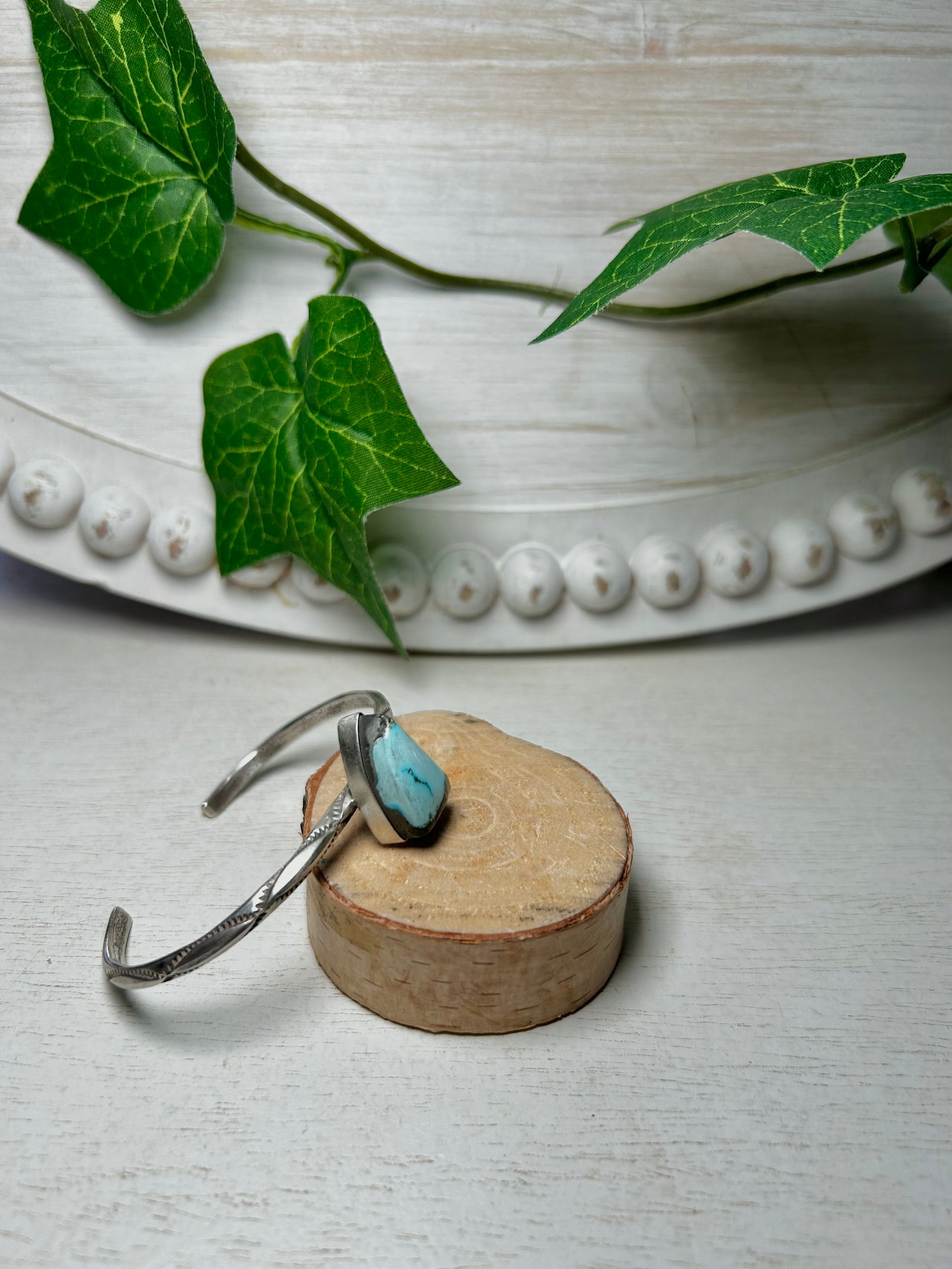 Navajo Made Egyptian Turquoise & Sterling Silver Cuff Bracelet