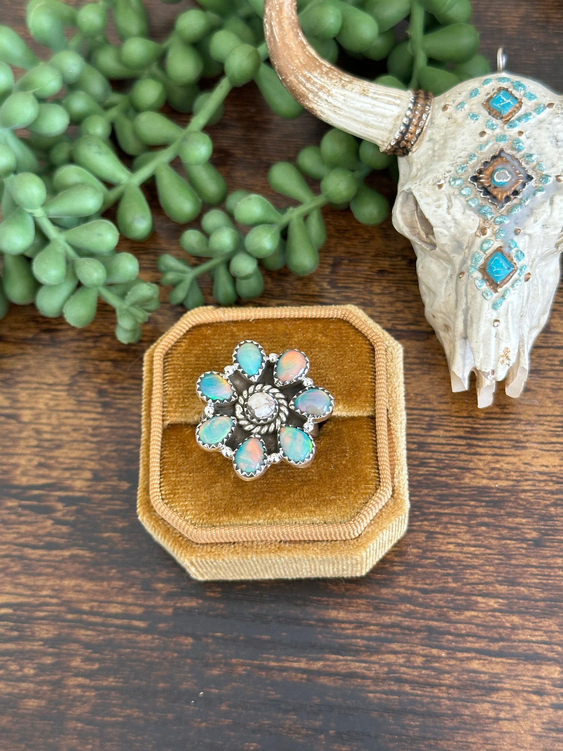 Southwest Handmade Multi Stone & Sterling Silver Adjustable Cluster Ring