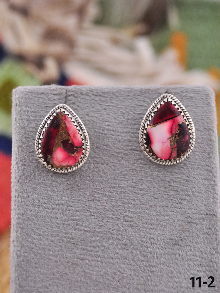 Southwest Made Rose Dahlia & Sterling Silver Post Earrings