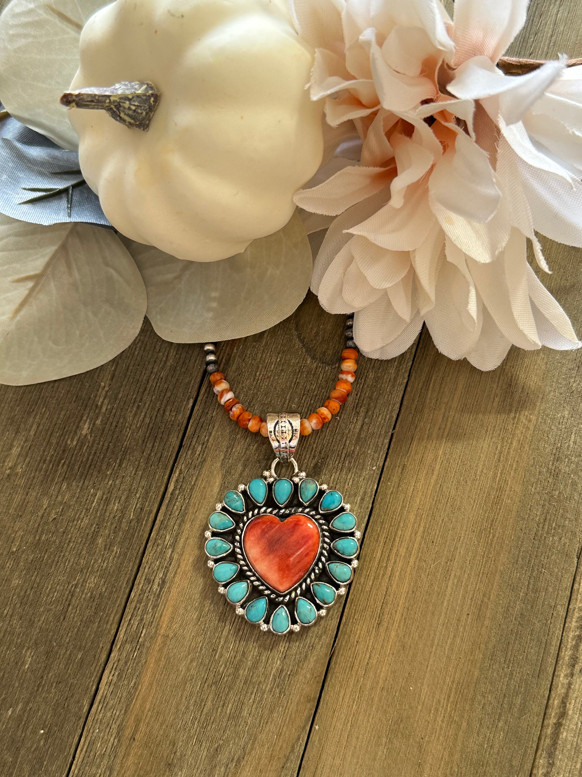 Southwest Handmade Multi Stone & Sterling Silver Heart Pendant