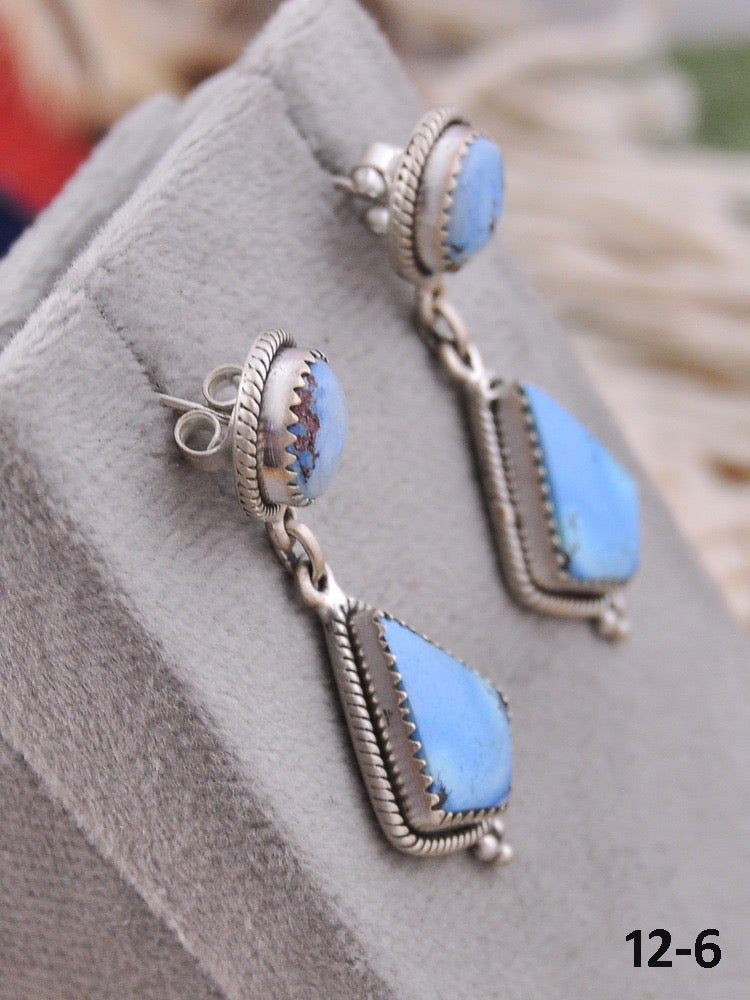 Southwest Handmade Golden Hill’s Turquoise & Sterling Silver Post Dangle Earrings