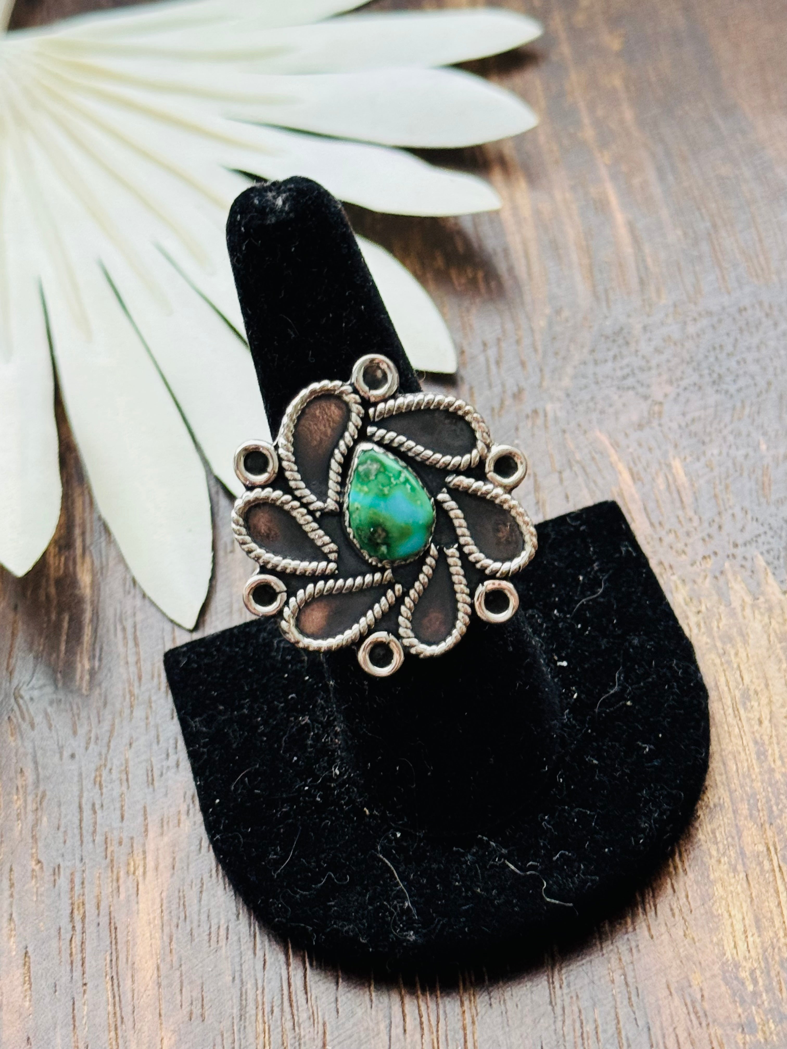 Southwest Handmade Sonoran Mountain Turquoise & Sterling Silver Adjustable Cluster Ring