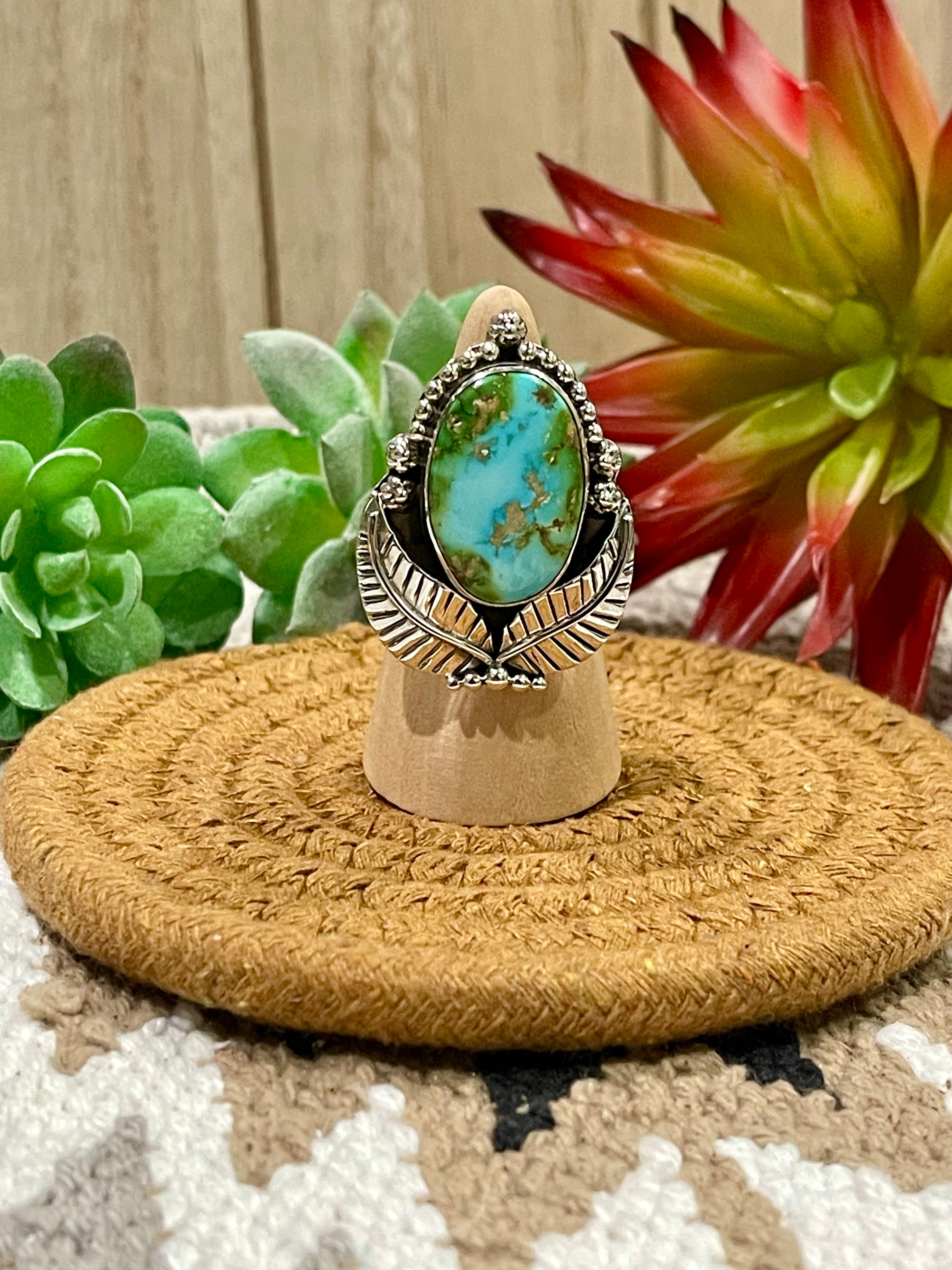 Southwest Handmade Sonoran Mountain Turquoise & Sterling Silver Adjustable Ring