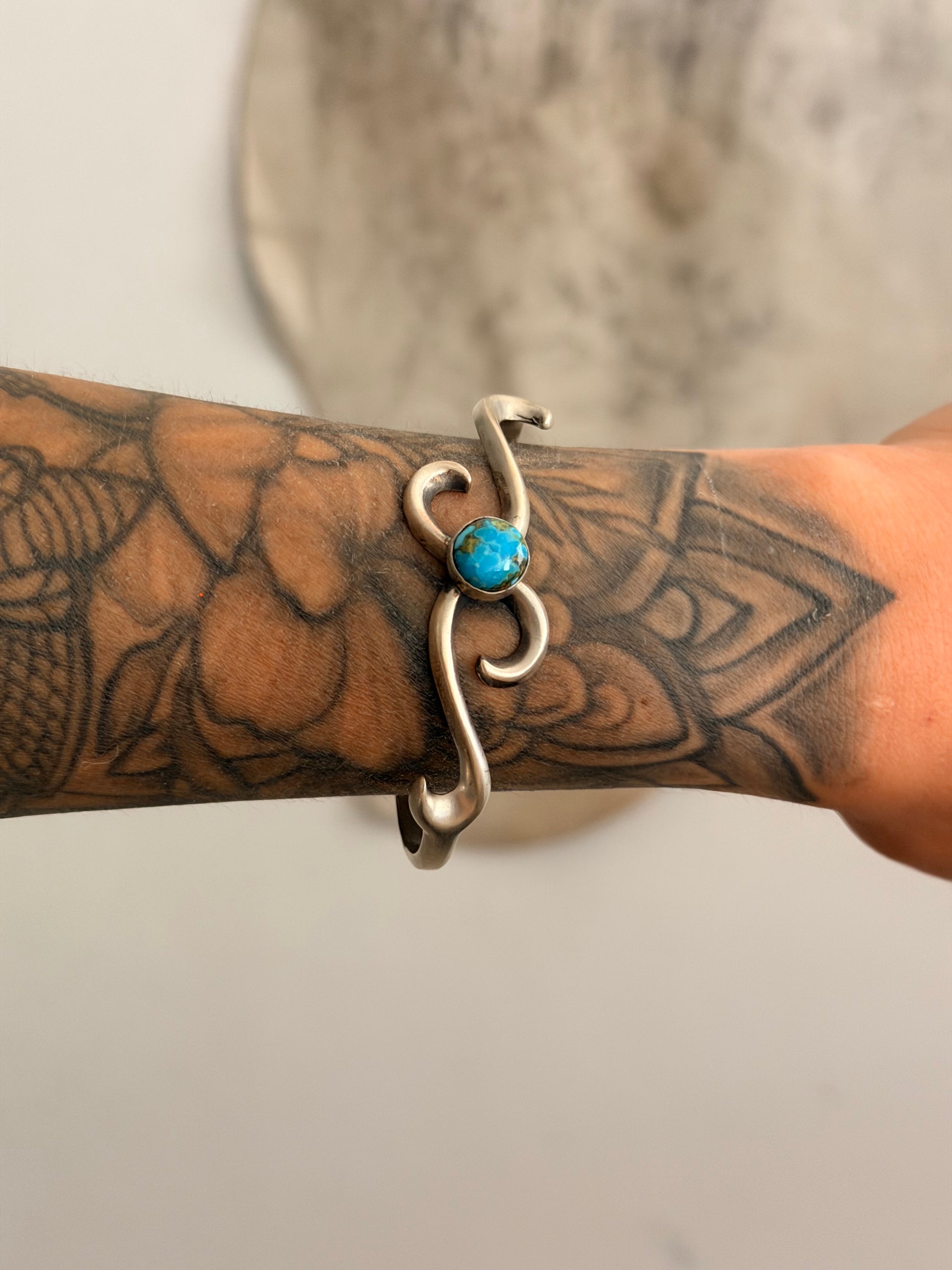 Navajo Made Sonoran Mountain  Turquoise & Sterling Silver Cuff Bracelet