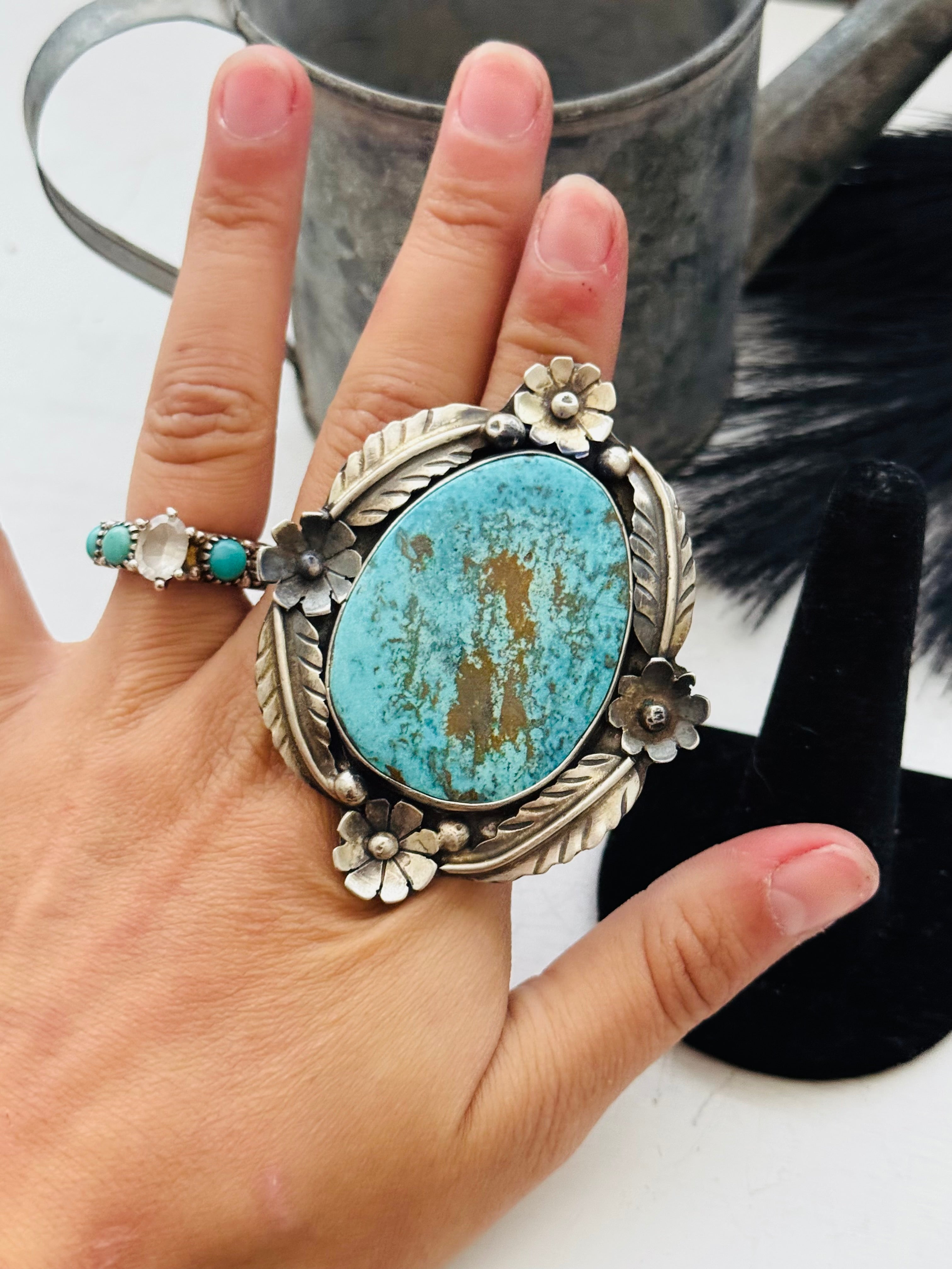 Navajo Made Royston Turquoise and Sterling Silver Ring Size 10.5