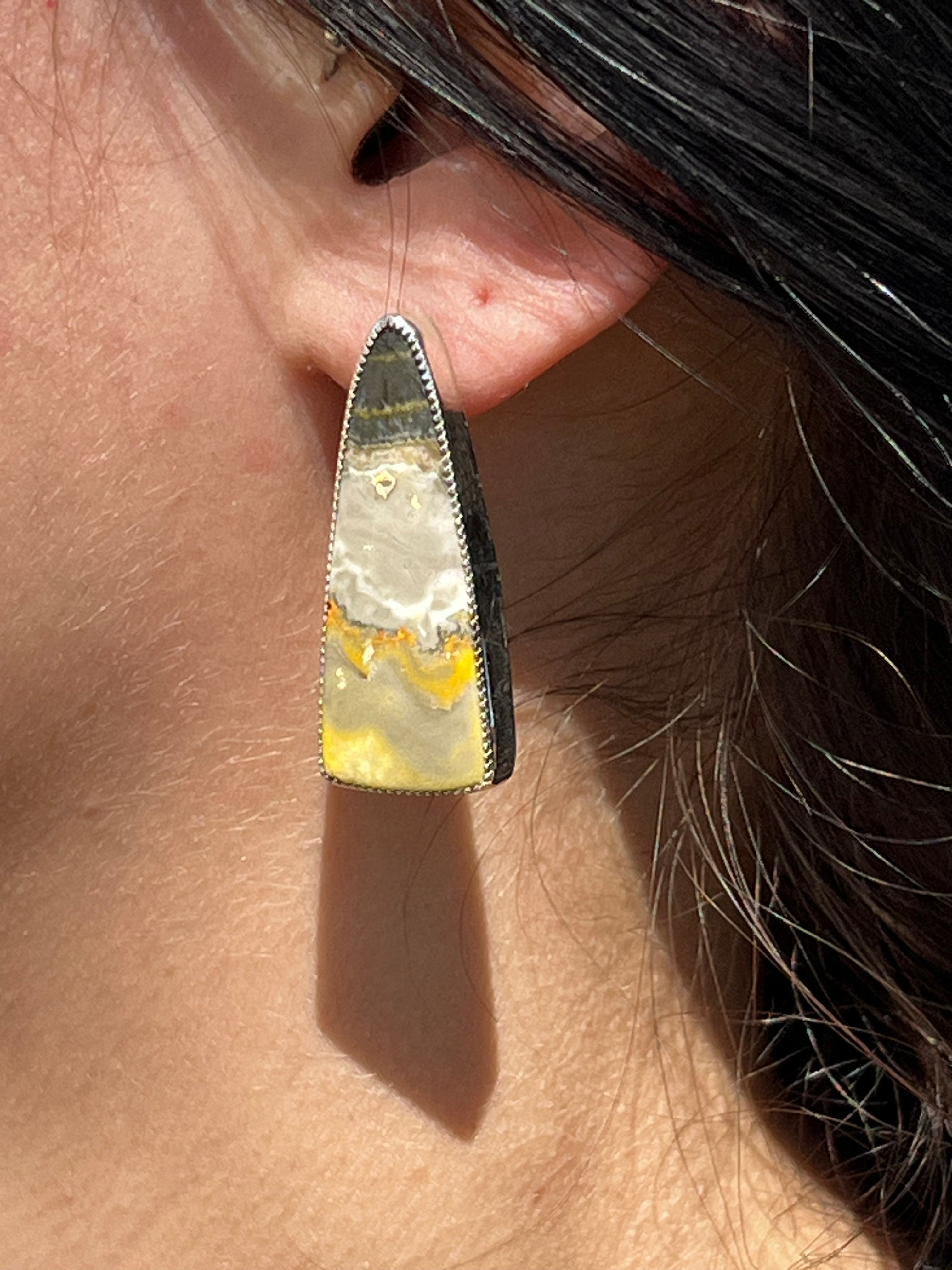 Navajo Made Bumblebee Jasper & Sterling Silver Post Dangle Earrings
