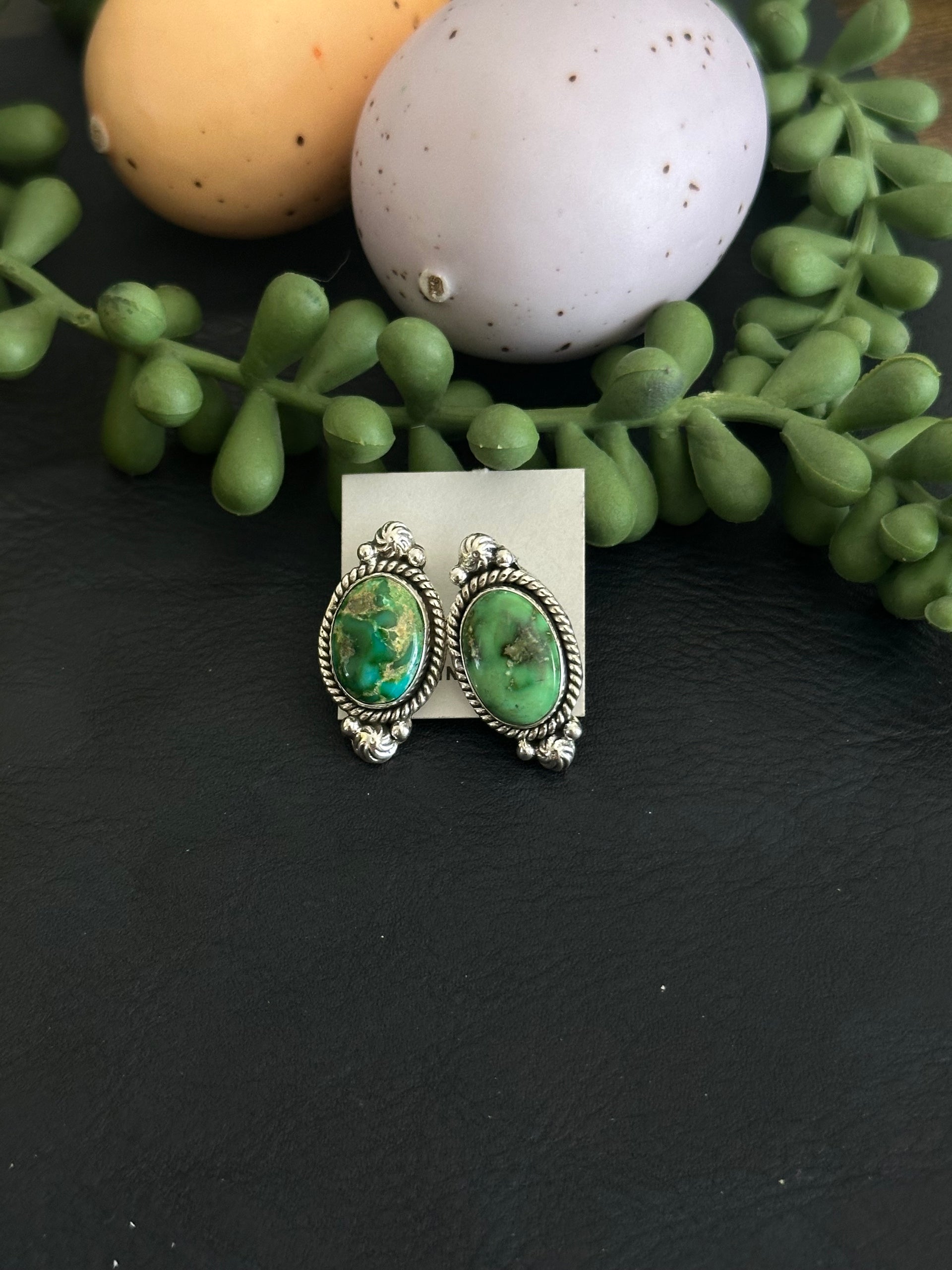 Southwest Handmade Sonoran Gold Turquoise & Sterling Silver Post Earrings