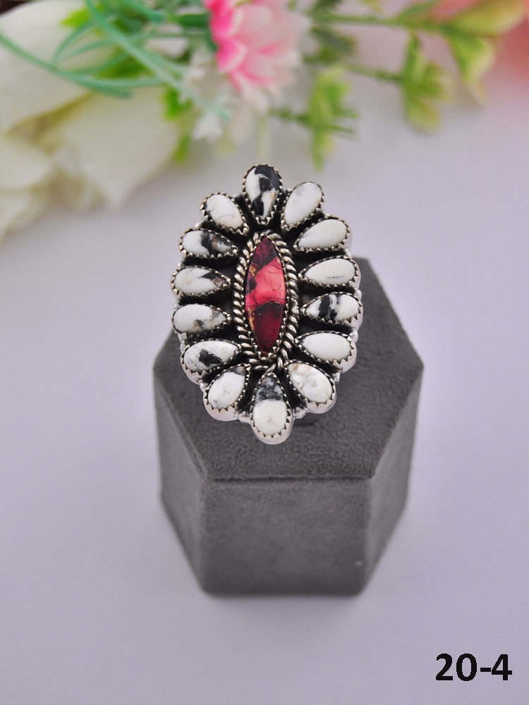 Southwest Made Multi Stone & Sterling Sliver Cluster Adjustable Ring