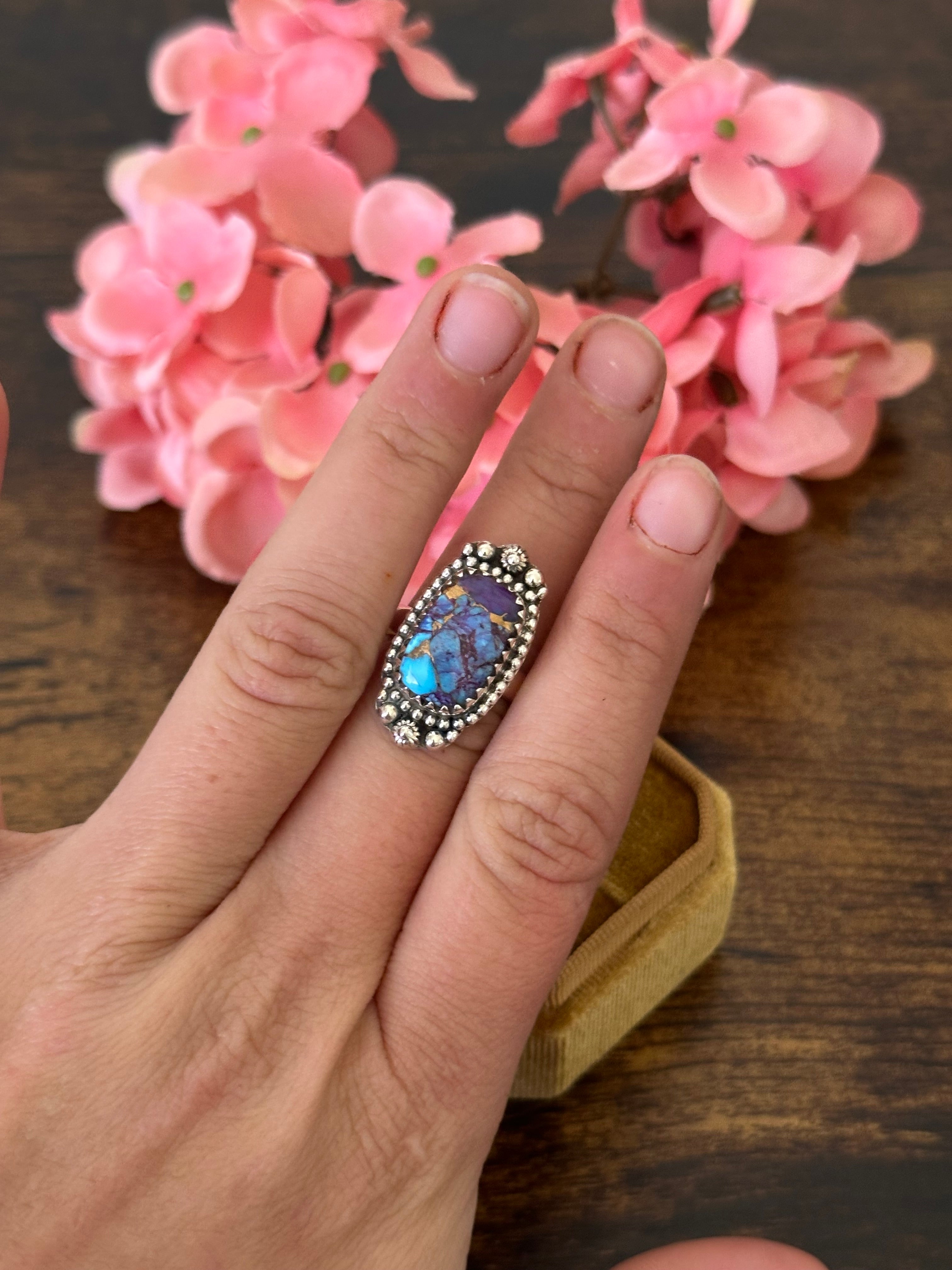 Southwest Handmade Purple Mohave Turquoise & Sterling Silver Ring Size 6.75