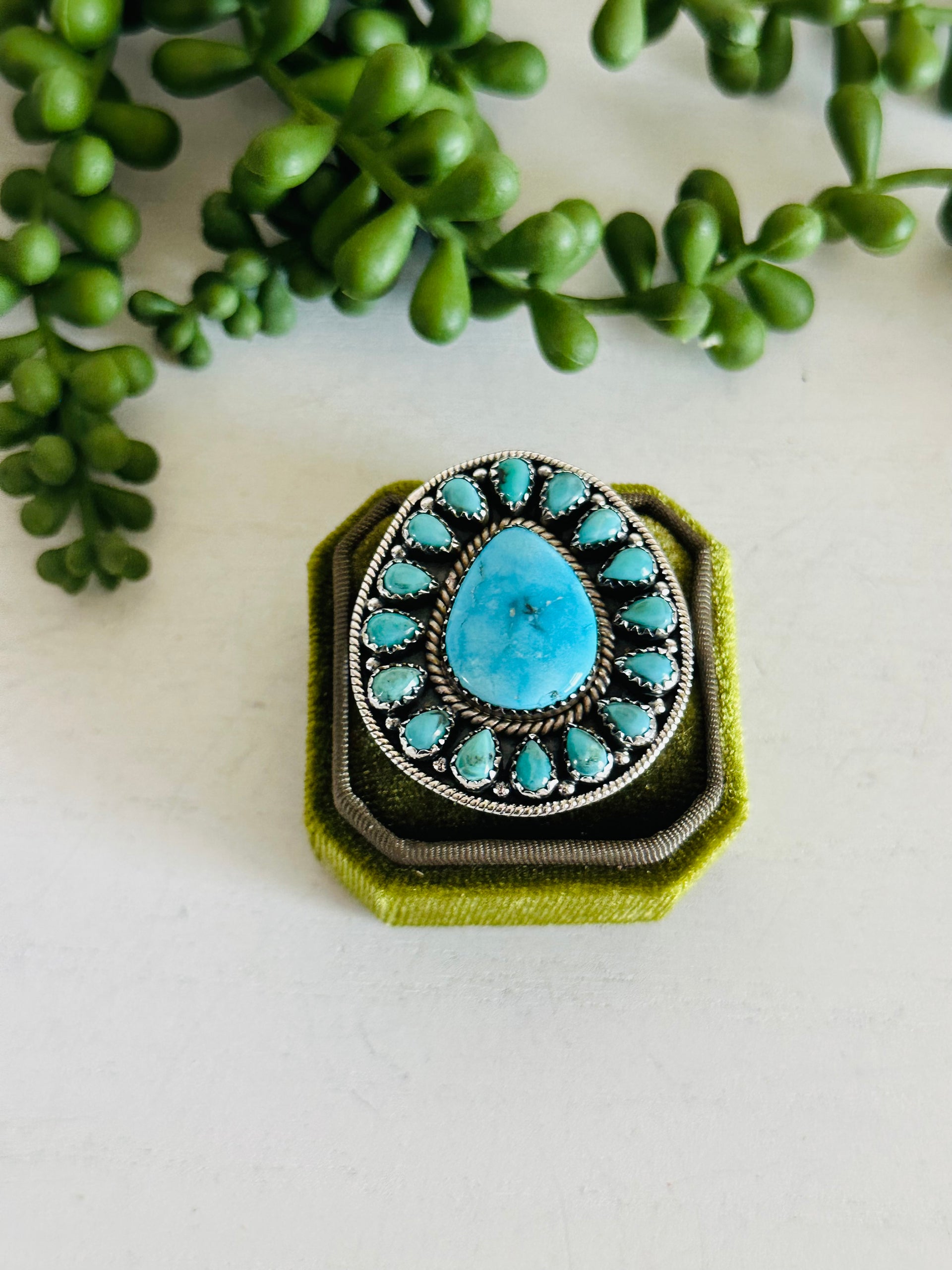Southwest Handmade Multi Turquoise & Sterling Silver Adjustable Cluster Ring