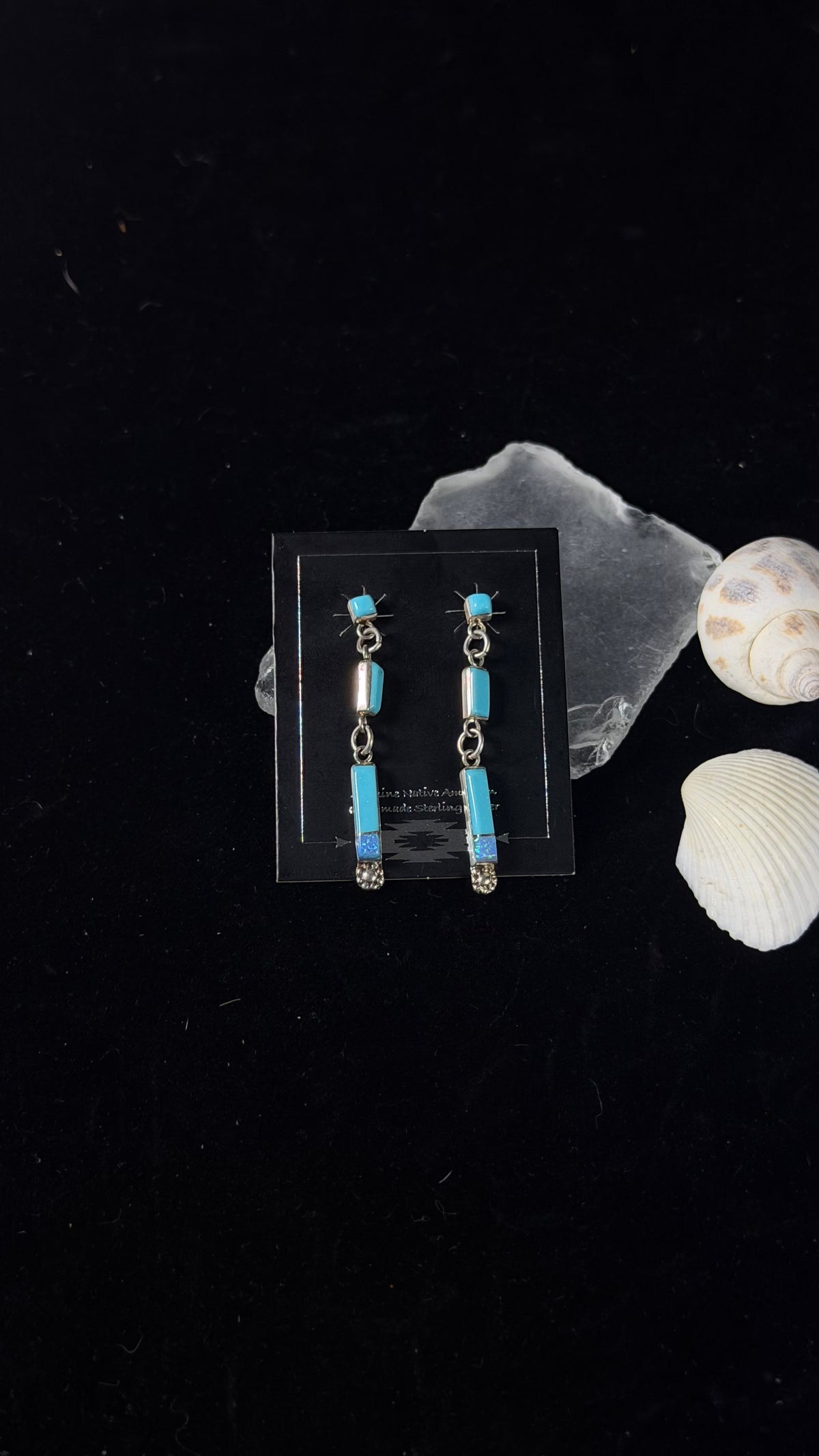 Navajo Made Multi Stone & Sterling Silver Post Dangle Inlay Earrings