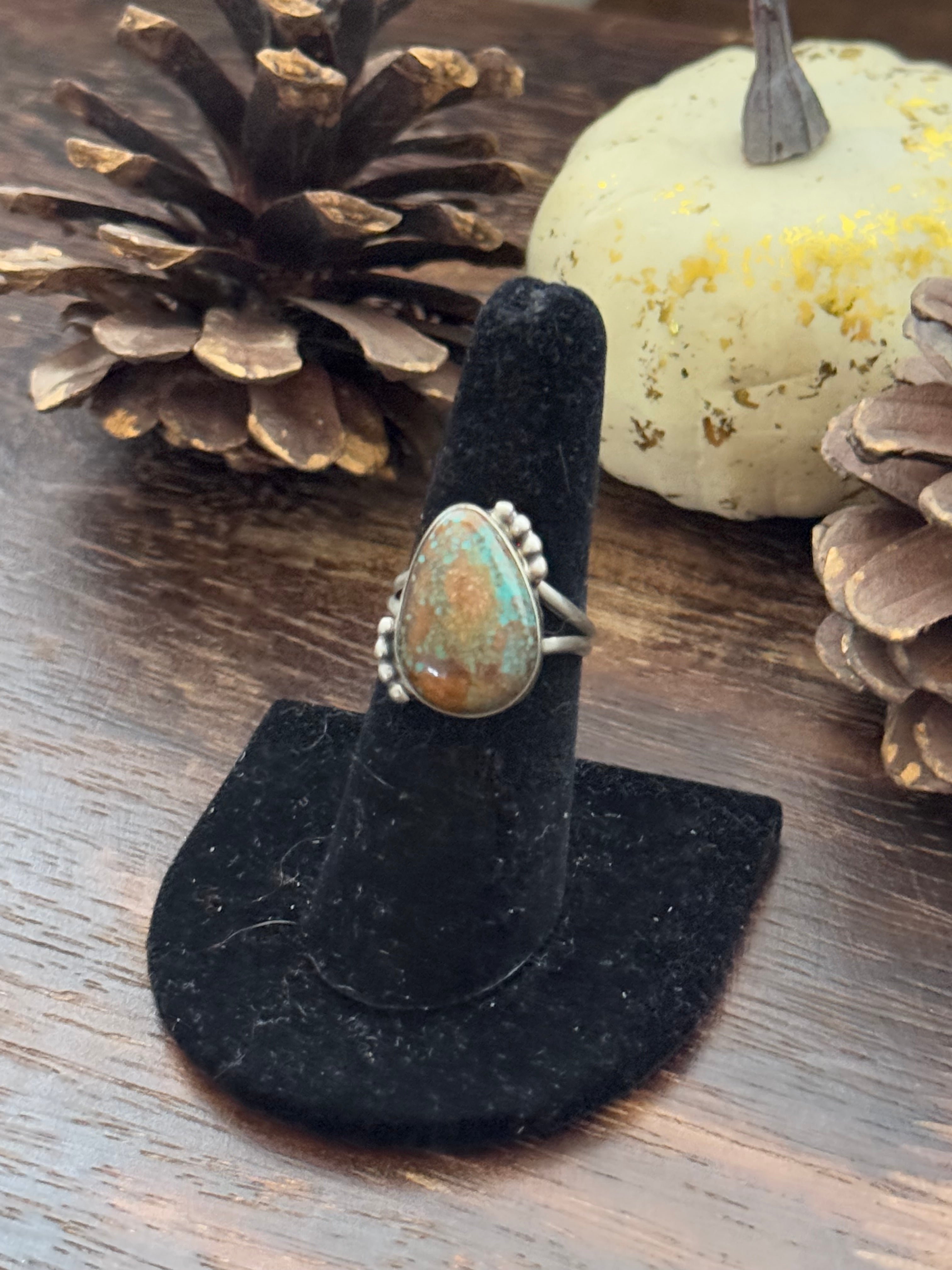 Navajo Made Turquoise Mountain & Sterling Silver Ring Size 7.5