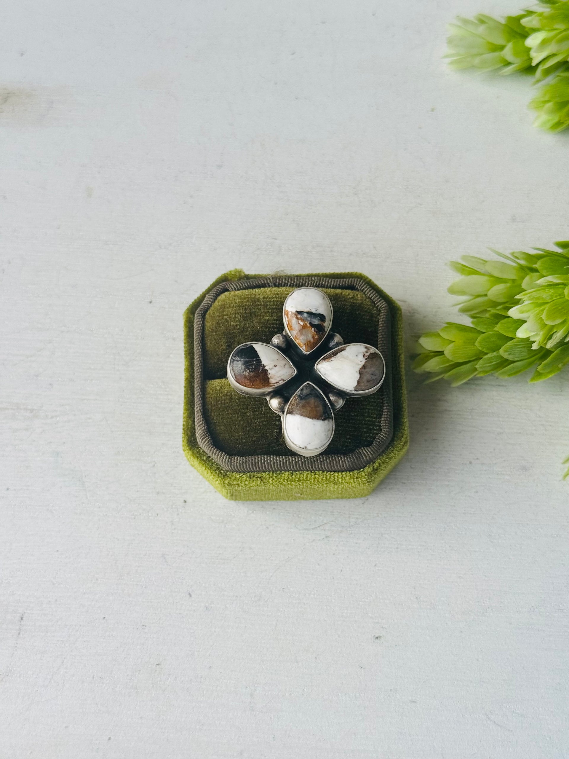 Myron Benally White Buffalo & Sterling Silver Ring Size 7.25