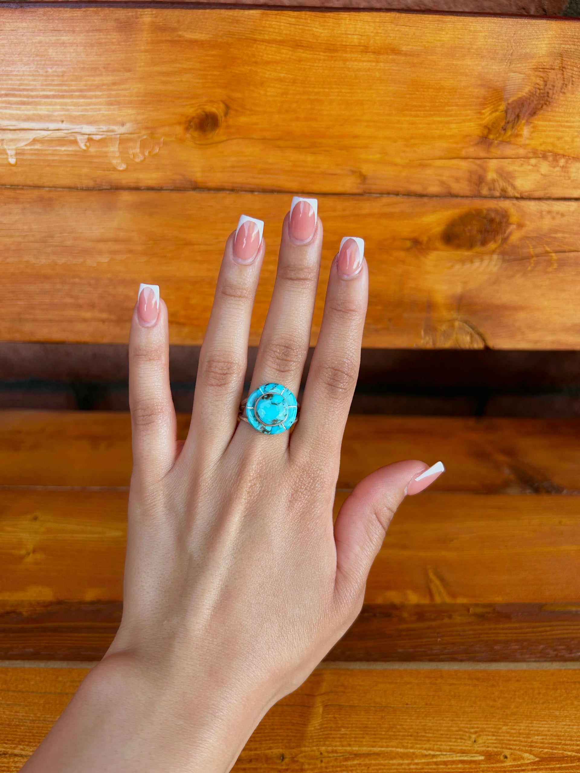 Navajo Made Mohave Turquoise & Sterling Silver Ring Size 11