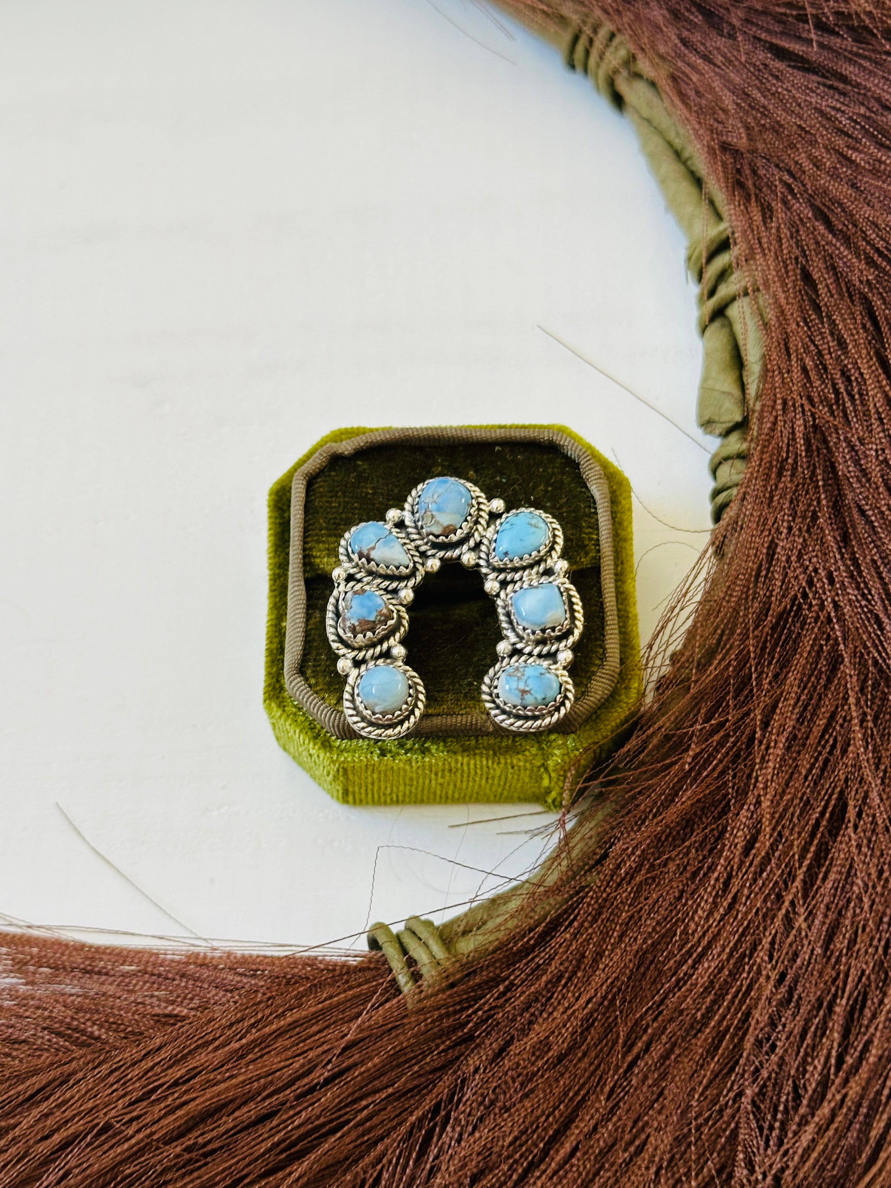 TTD “Prosperous” Golden Hills Turquoise & Sterling Silver Adjustable Cluster Naja Ring