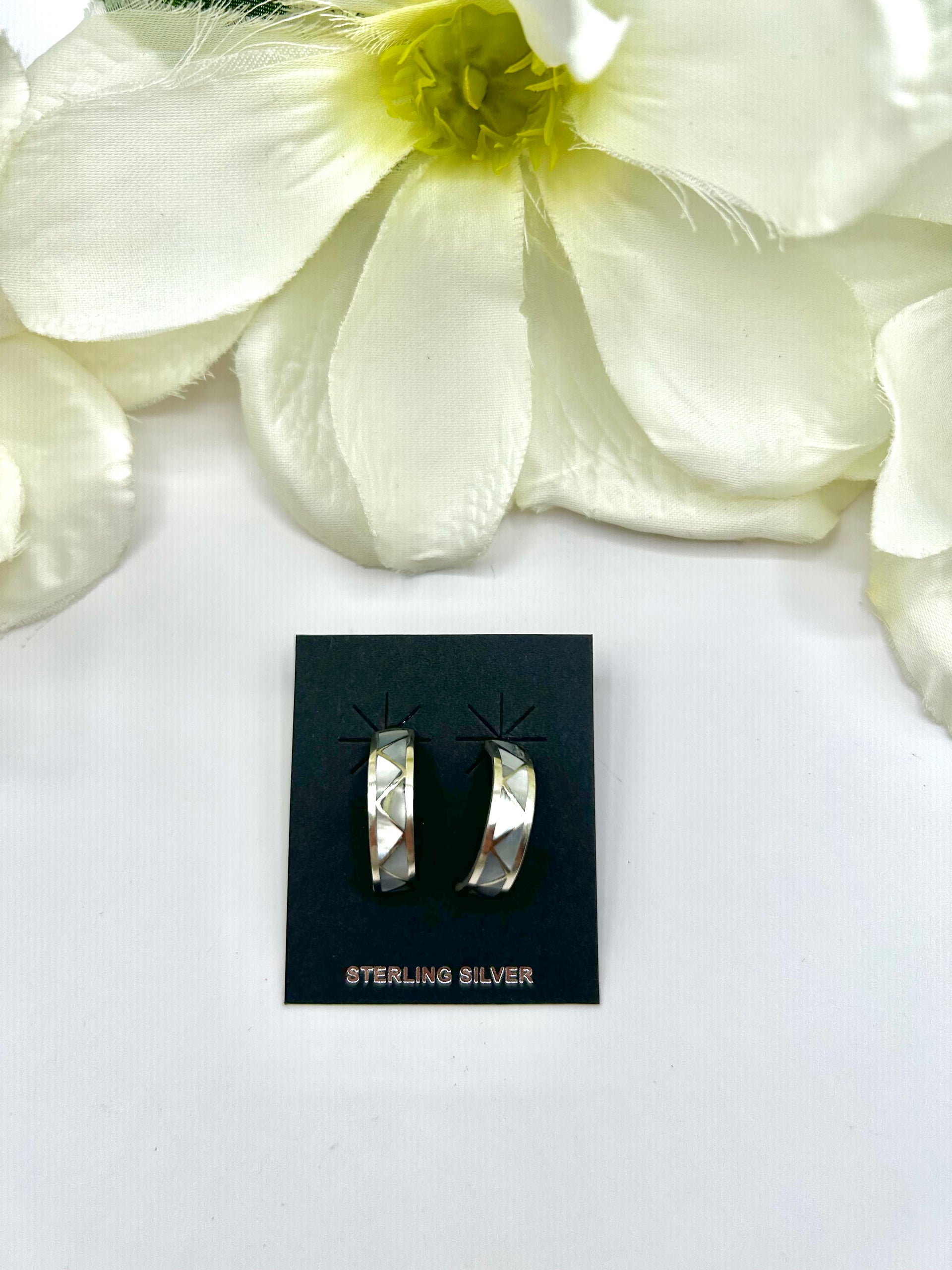 Navajo Made Mother of Pearl & Sterling Silver Post  Earrings
