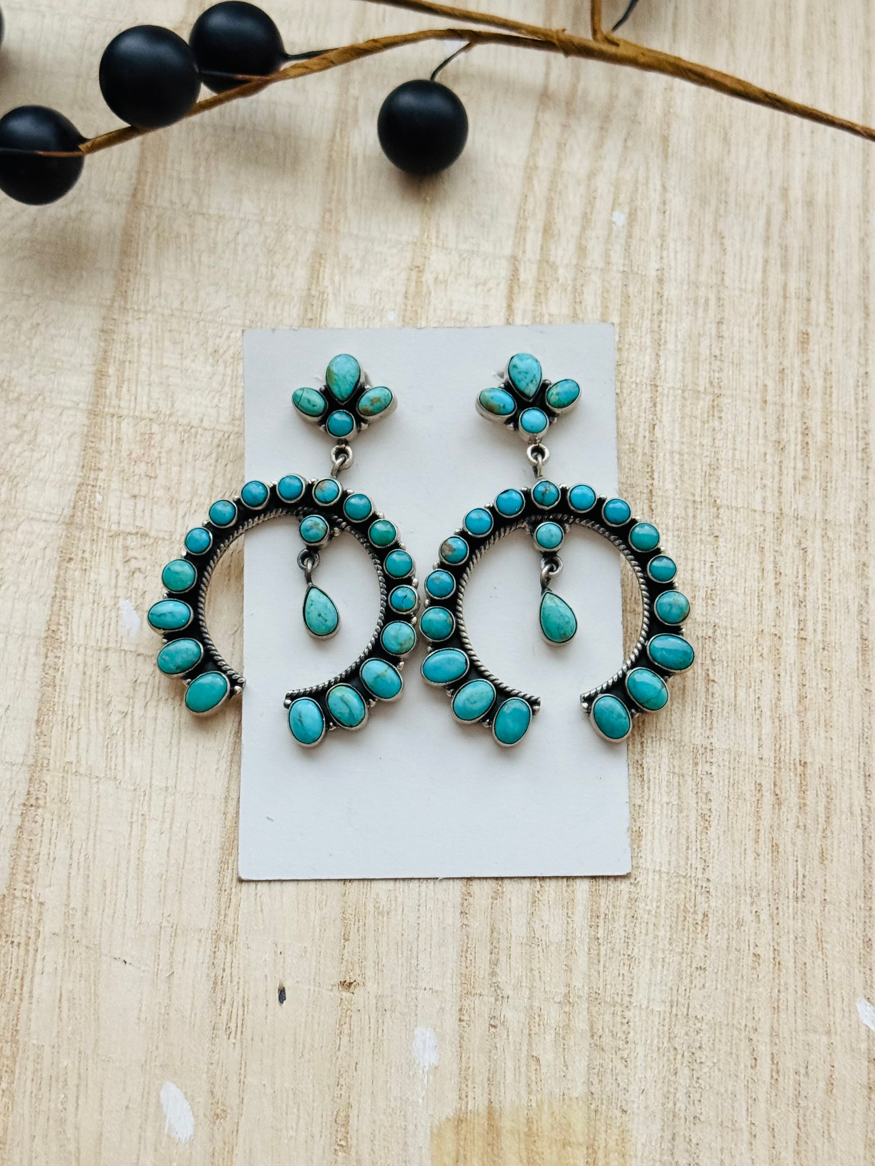 Southwest Handmade Kingman Turquoise & Sterling Silver Post Dangle Earrings