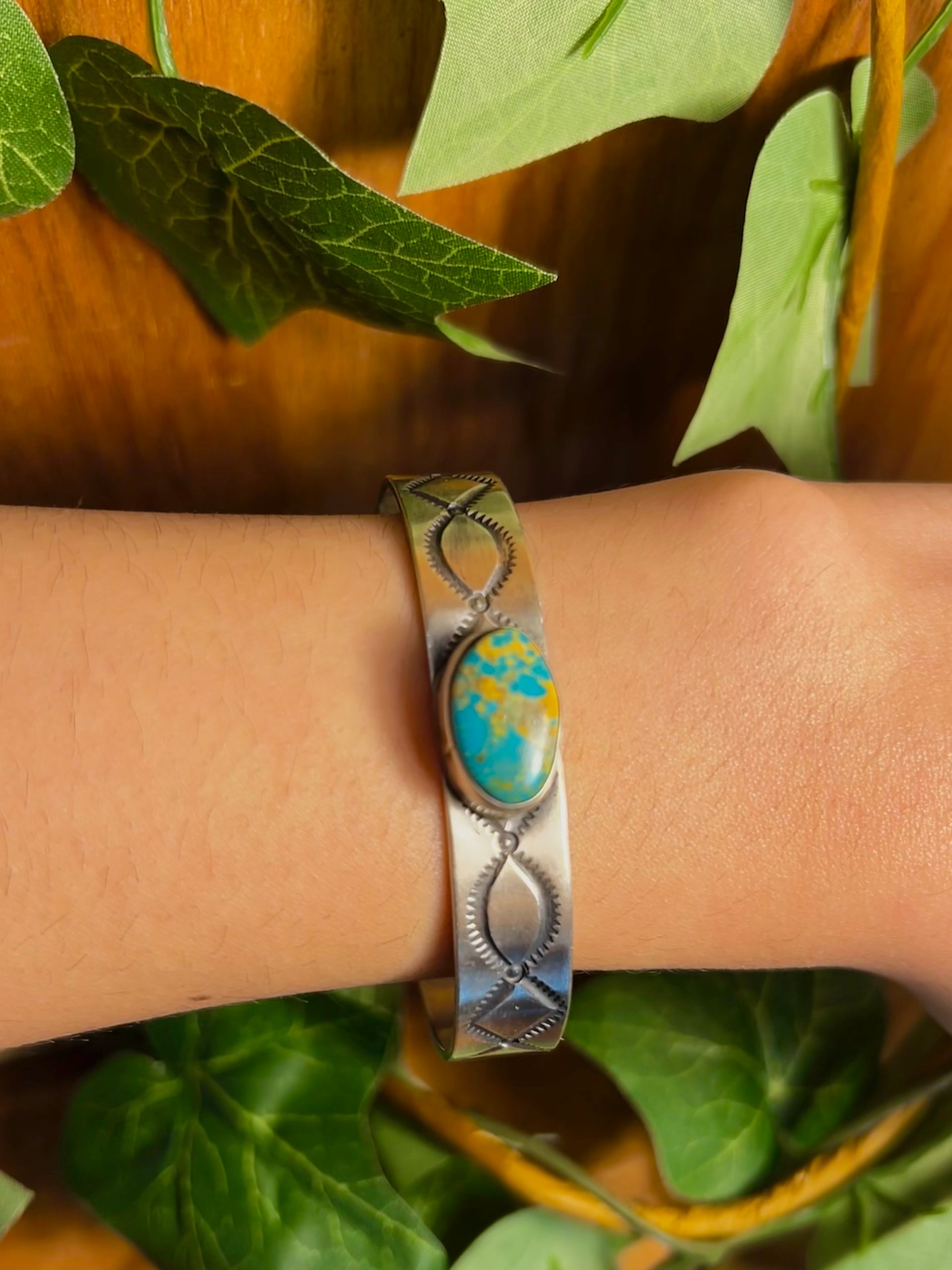 Navajo Made Royston Turquoise & Sterling Silver Cuff Bracelet