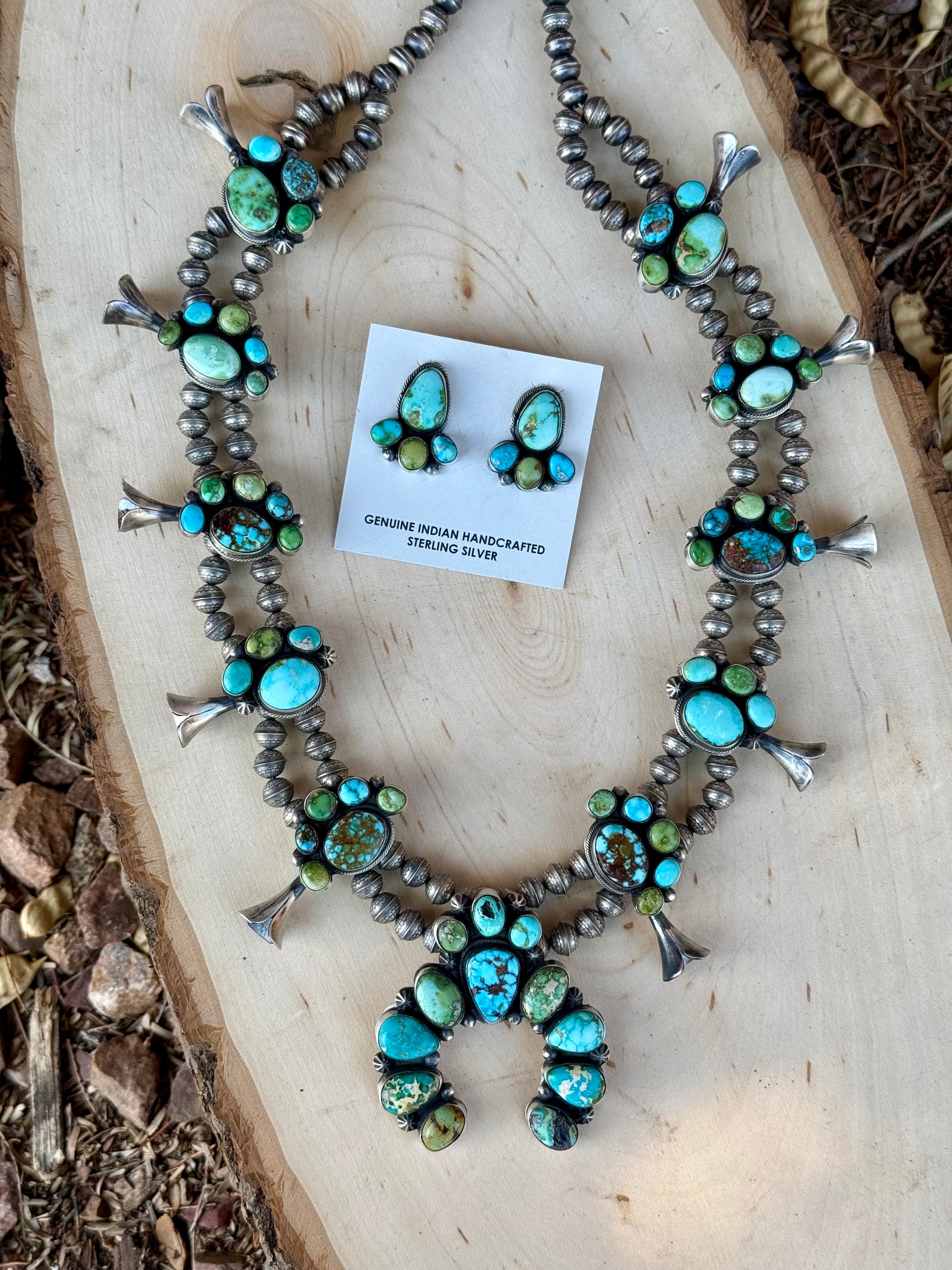 Amos Jake Mix Turquoise & Sterling Silver Squash Blossom Necklace Set
