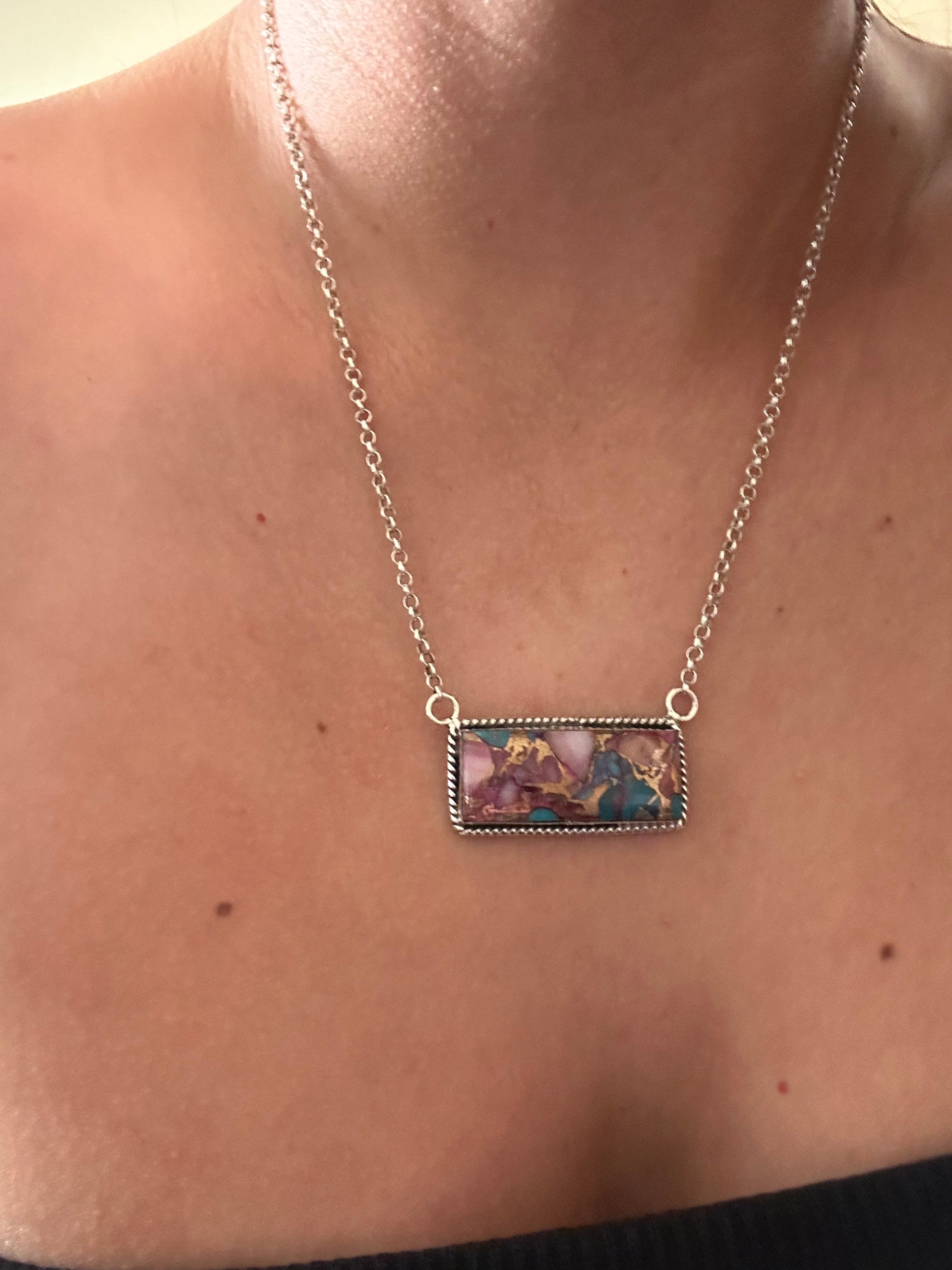 Southwest Made Mohave Turquoise & Sterling Silver Necklace