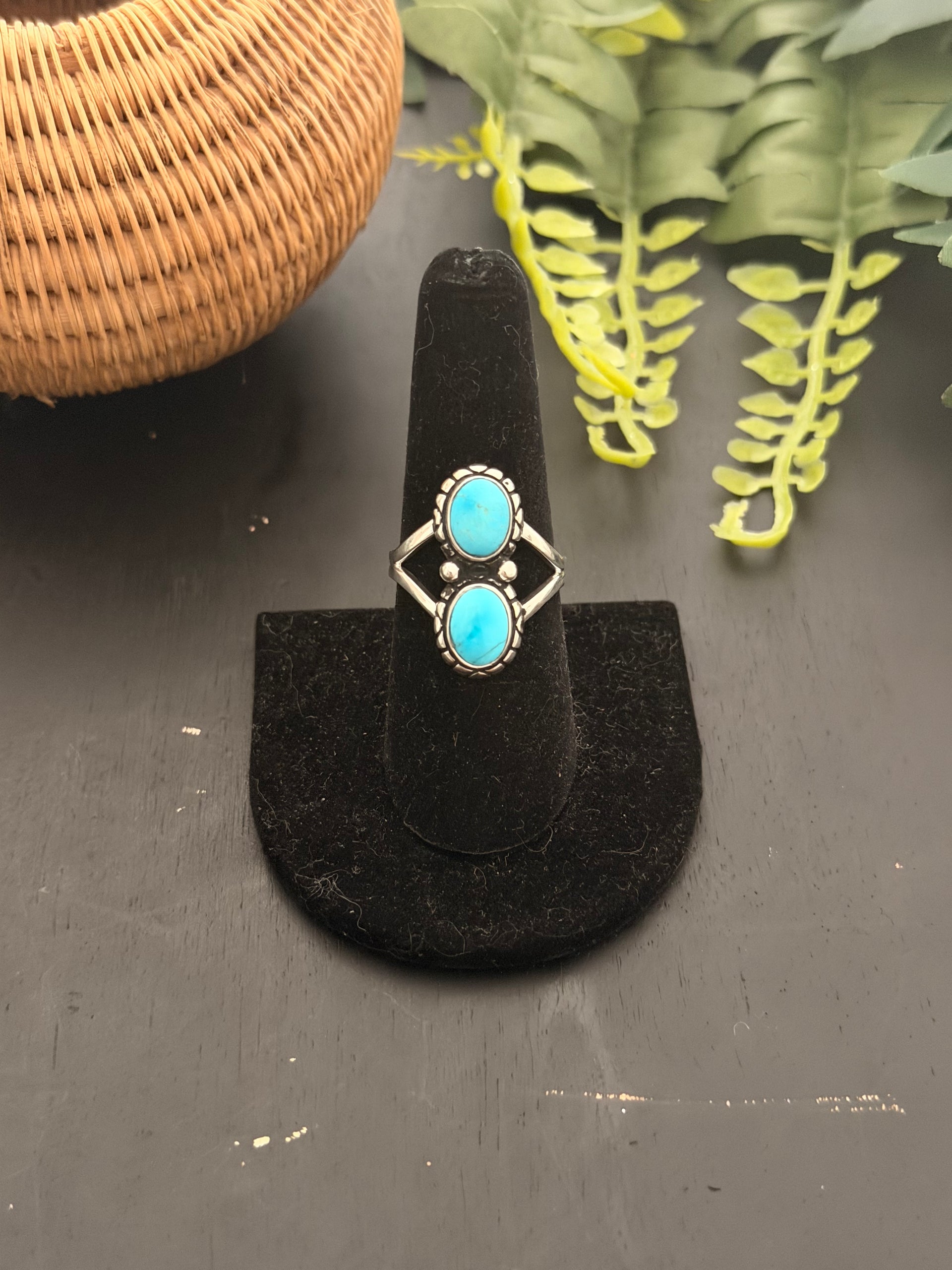 Navajo Made Kingman Turquoise & Sterling Silver Ring