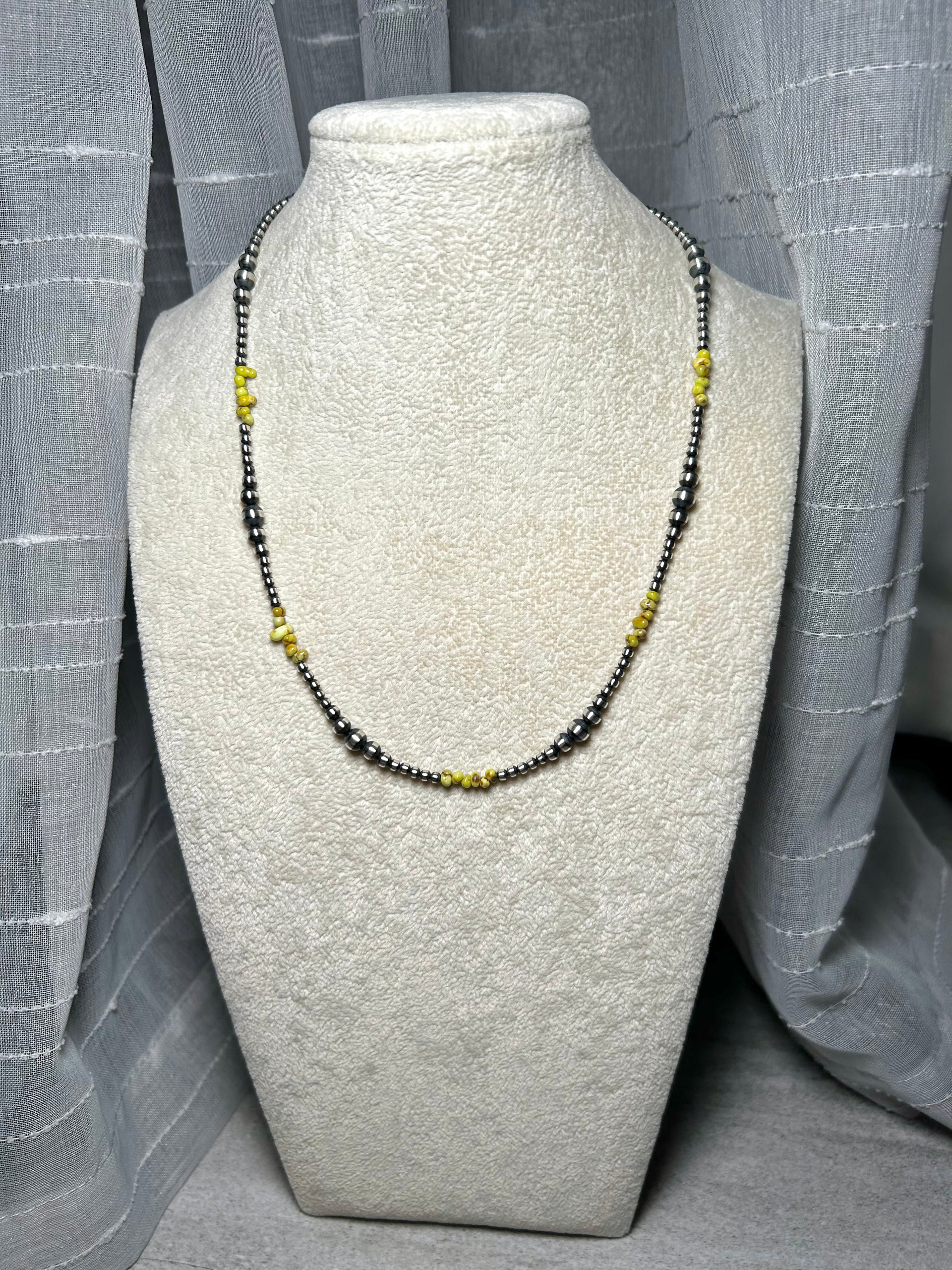 Navajo Strung Palomino Variscite & Sterling Silver Necklace