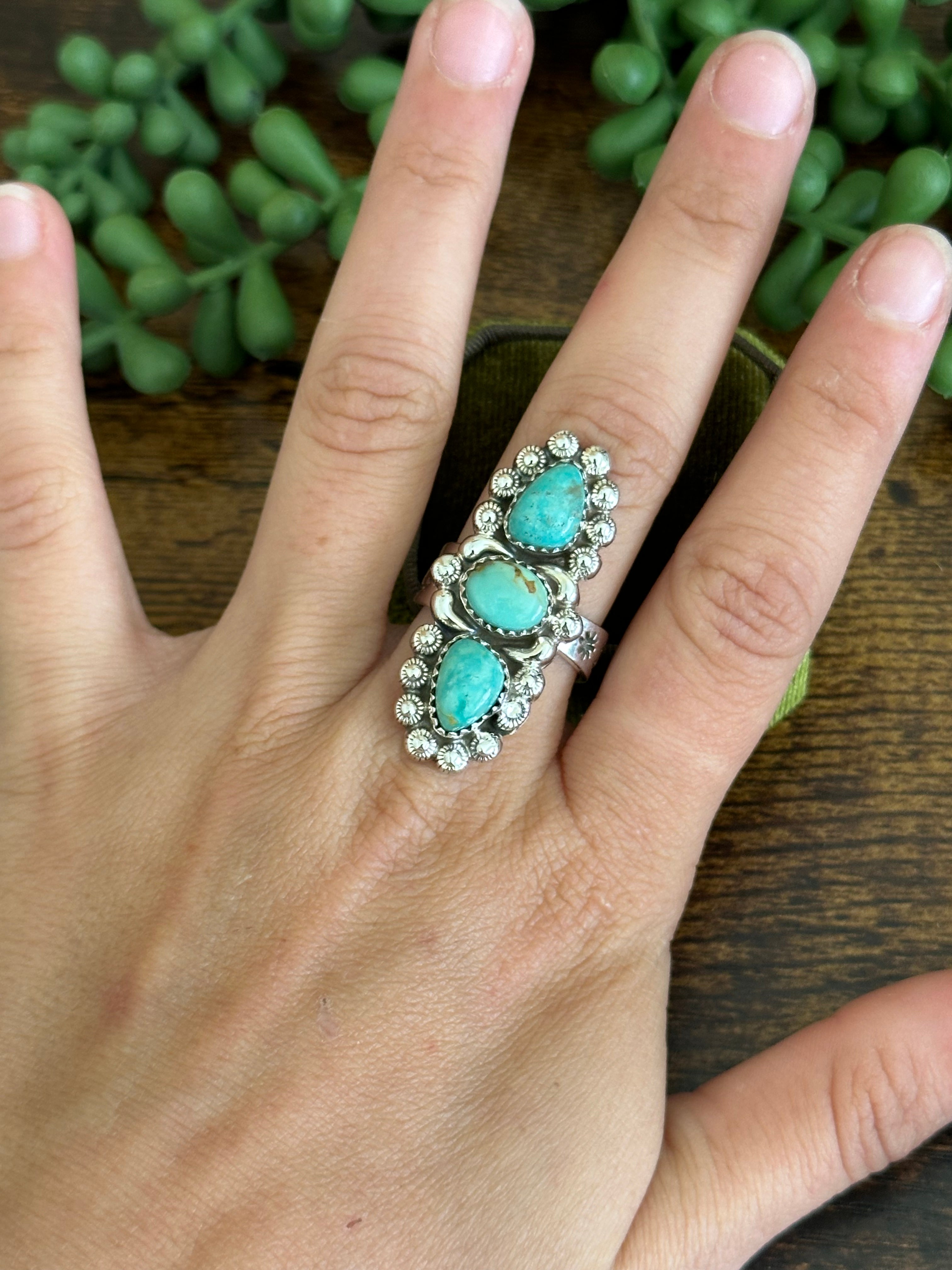 Southwest Handmade Kingman Turquoise & Sterling Silver Adjustable Ring