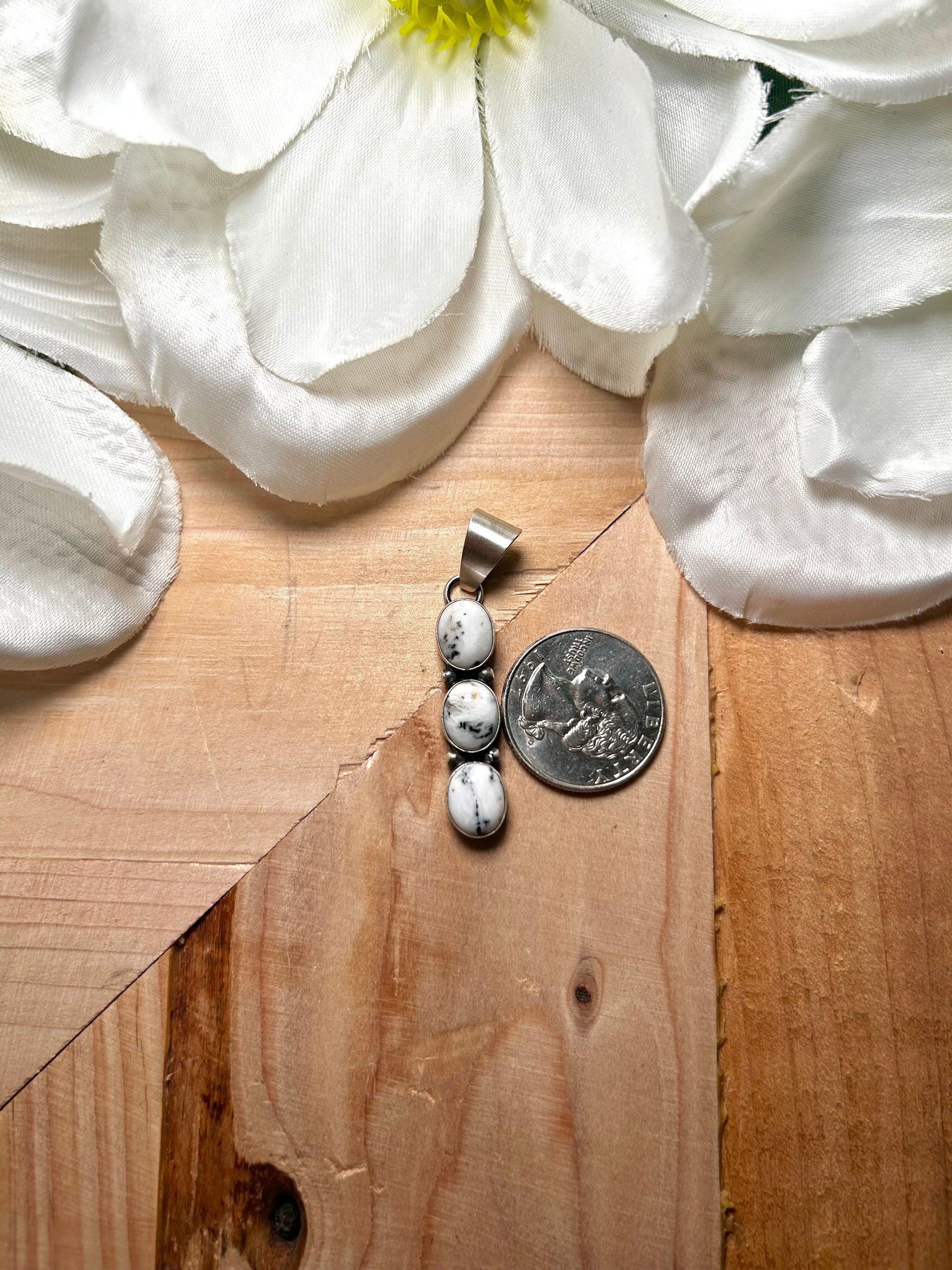Navajo Made White Buffalo & Sterling Silver Pendant