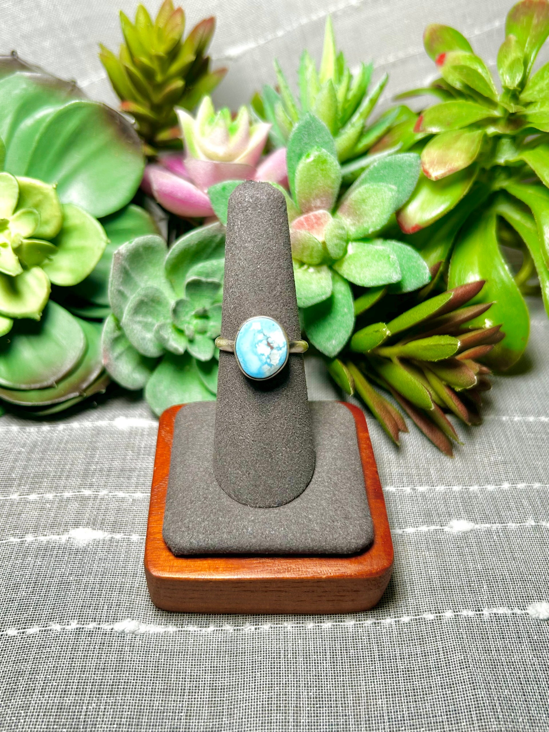 Navajo Made Golden Hill Turquoise & Sterling Silver Ring Size 7.25