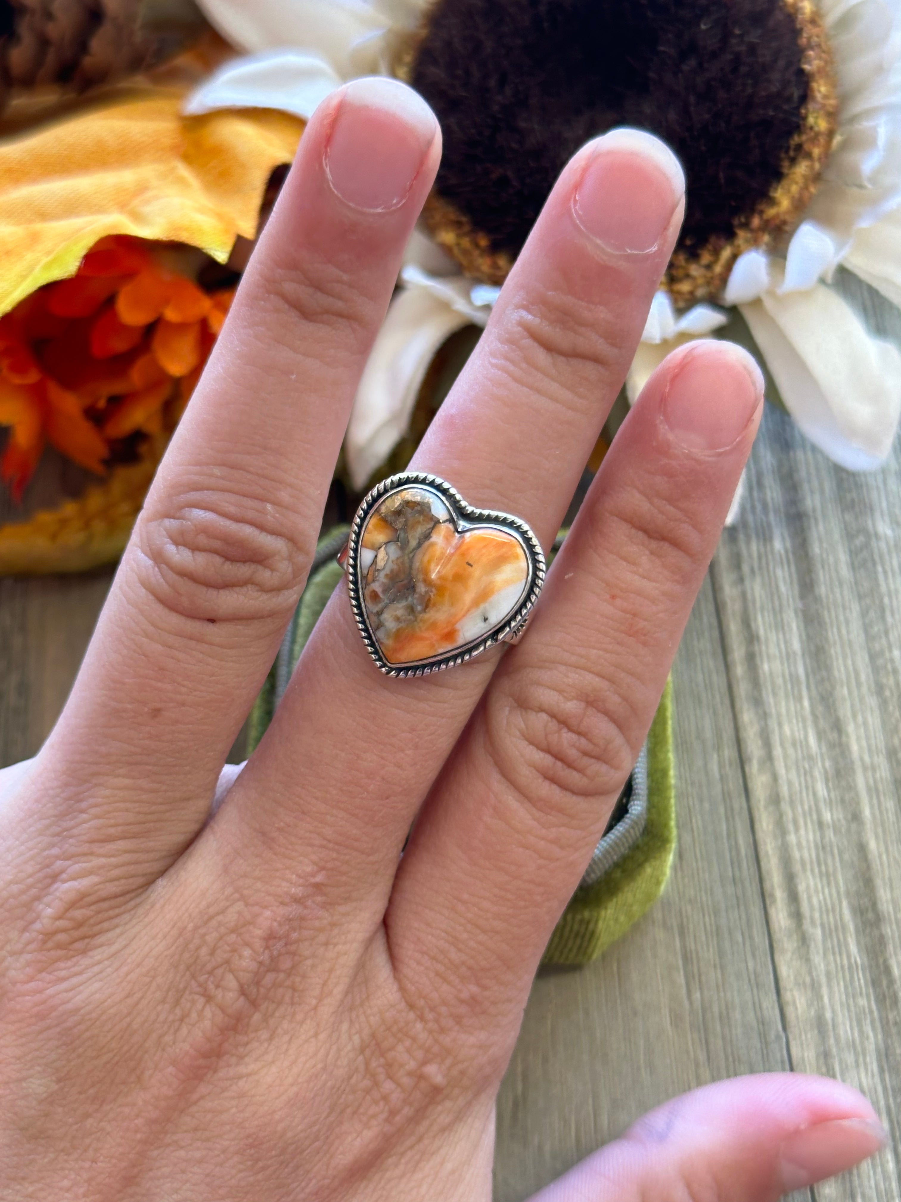 Southwest Handmade Mohave Turquoise & Sterling Silver Adjustable Heart Ring