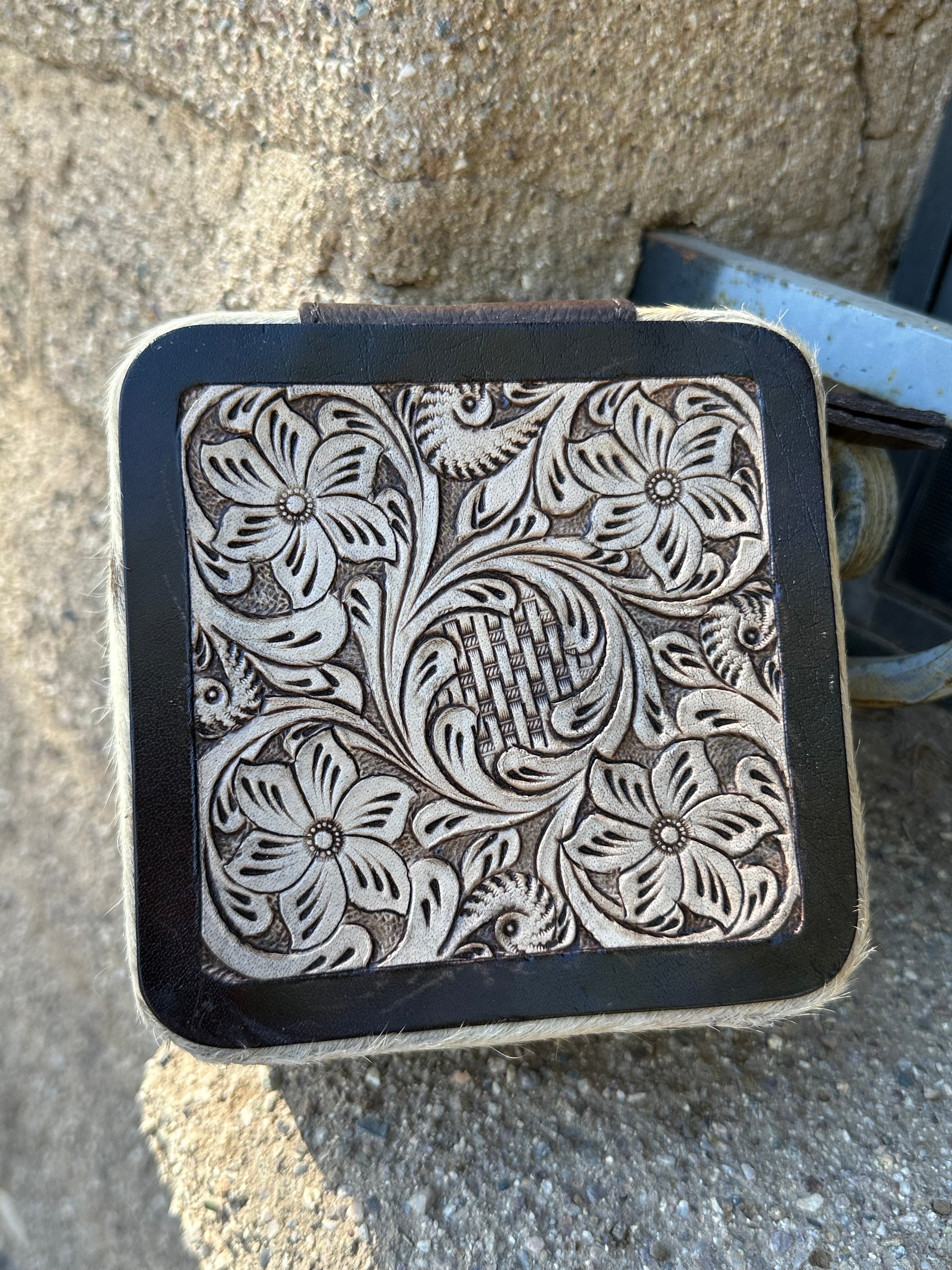 Genuine Tooled Leather Cowhide Jewelry Box