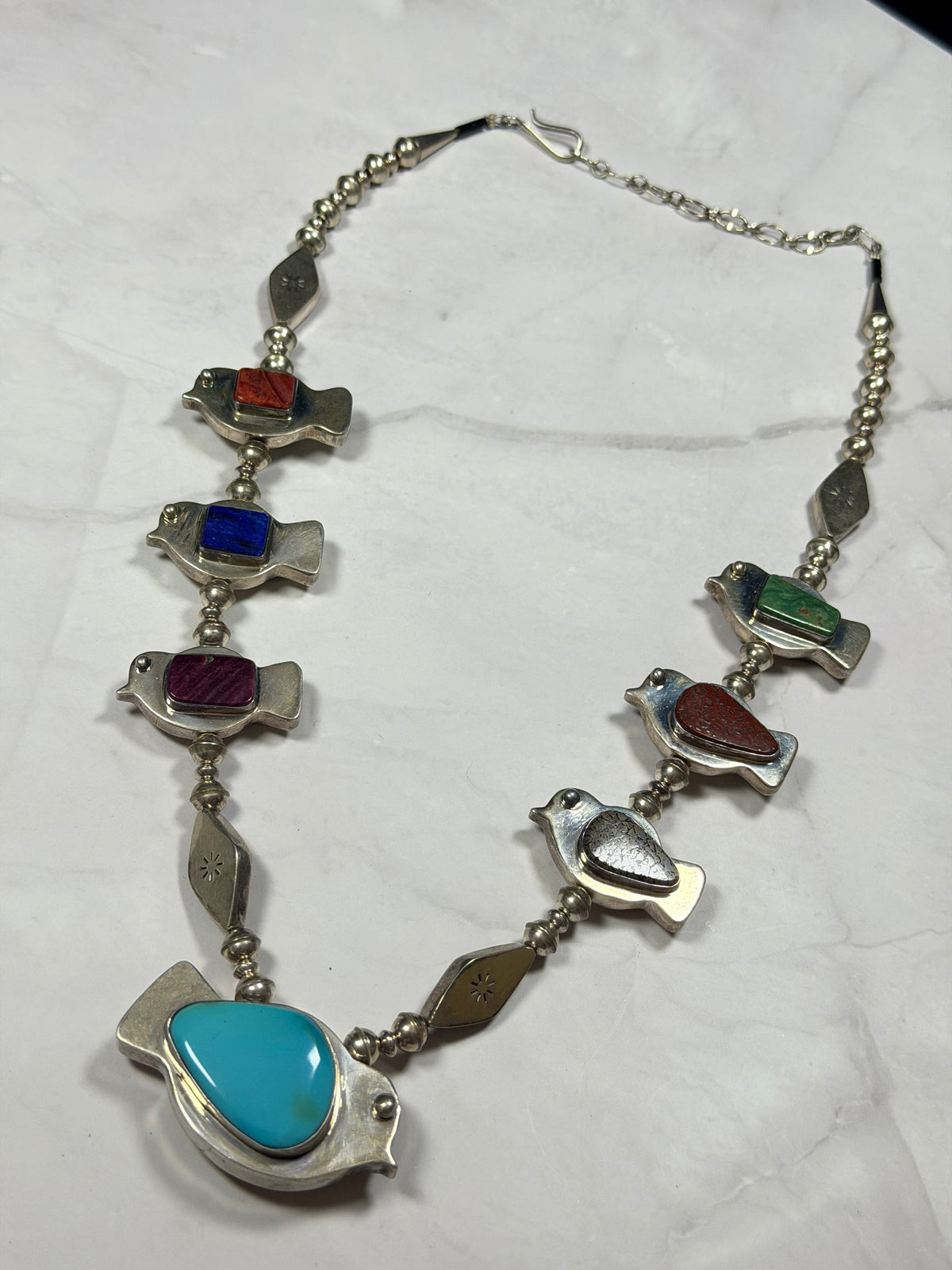Vintage Navajo Made Multi Stone & Sterling Silver Reversible Necklace