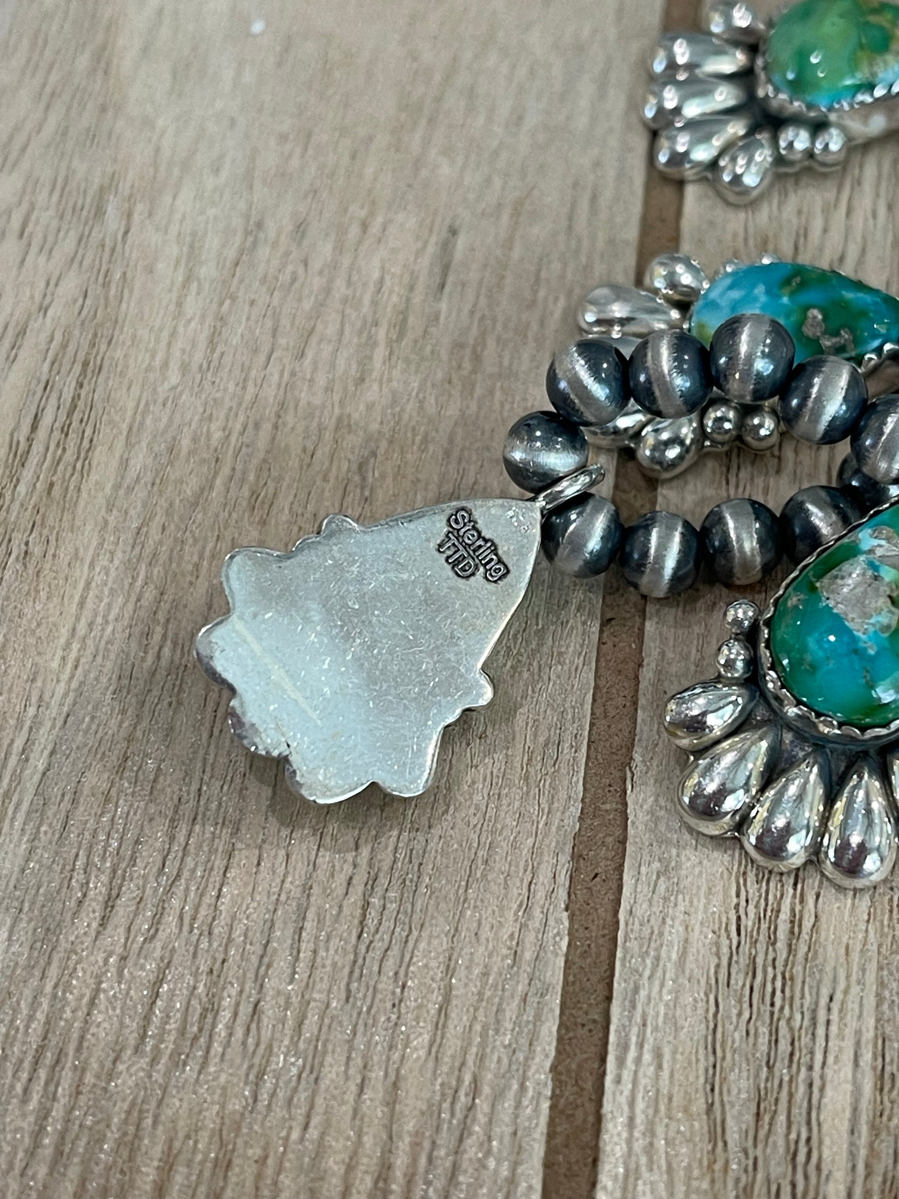 Southwest Handmade Sonoran Mountain Turquoise & Sterling Silver 5 Stone Necklace