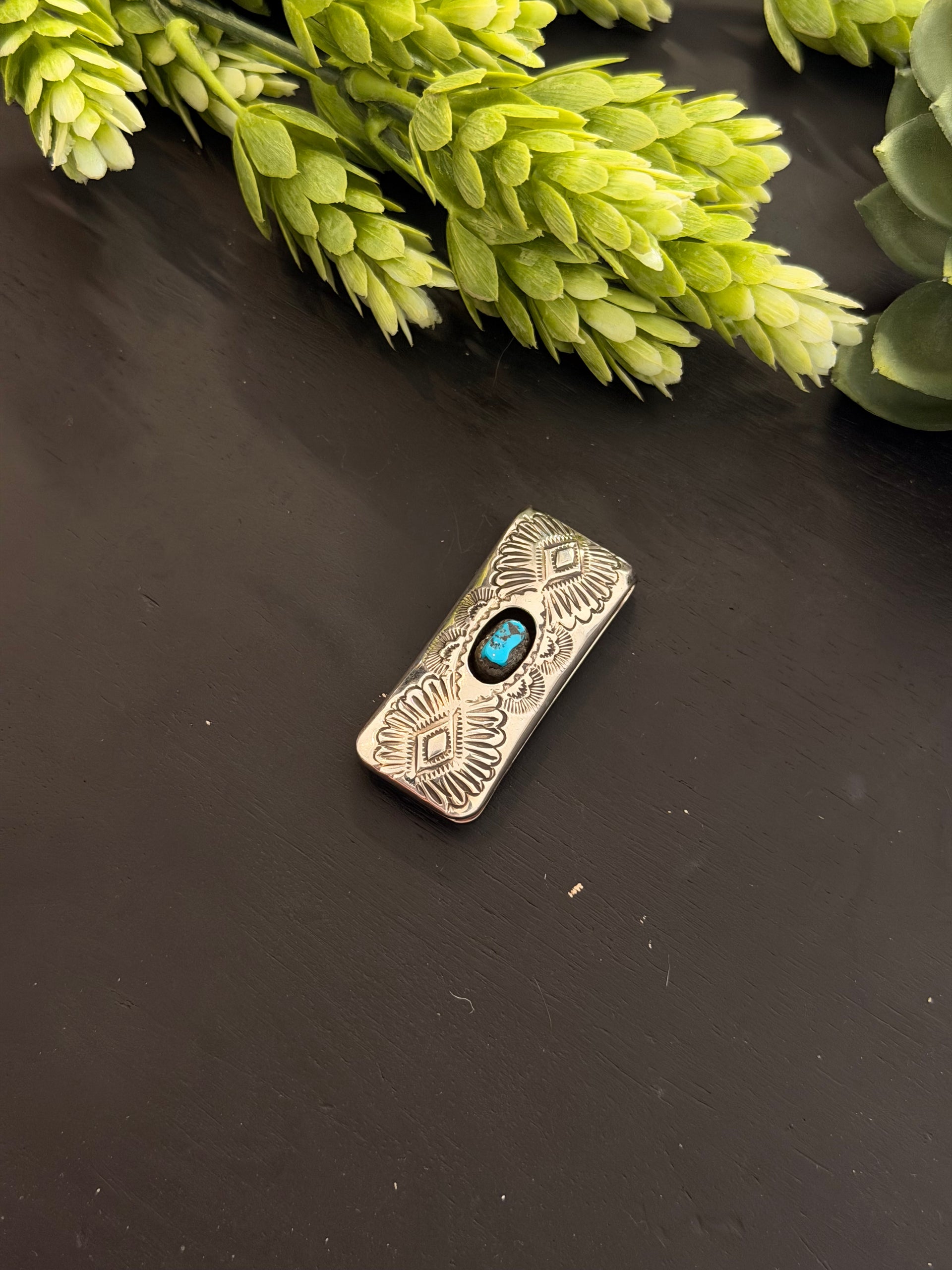 Navajo Made Kingman Turquoise & Sterling Silver Money Clip