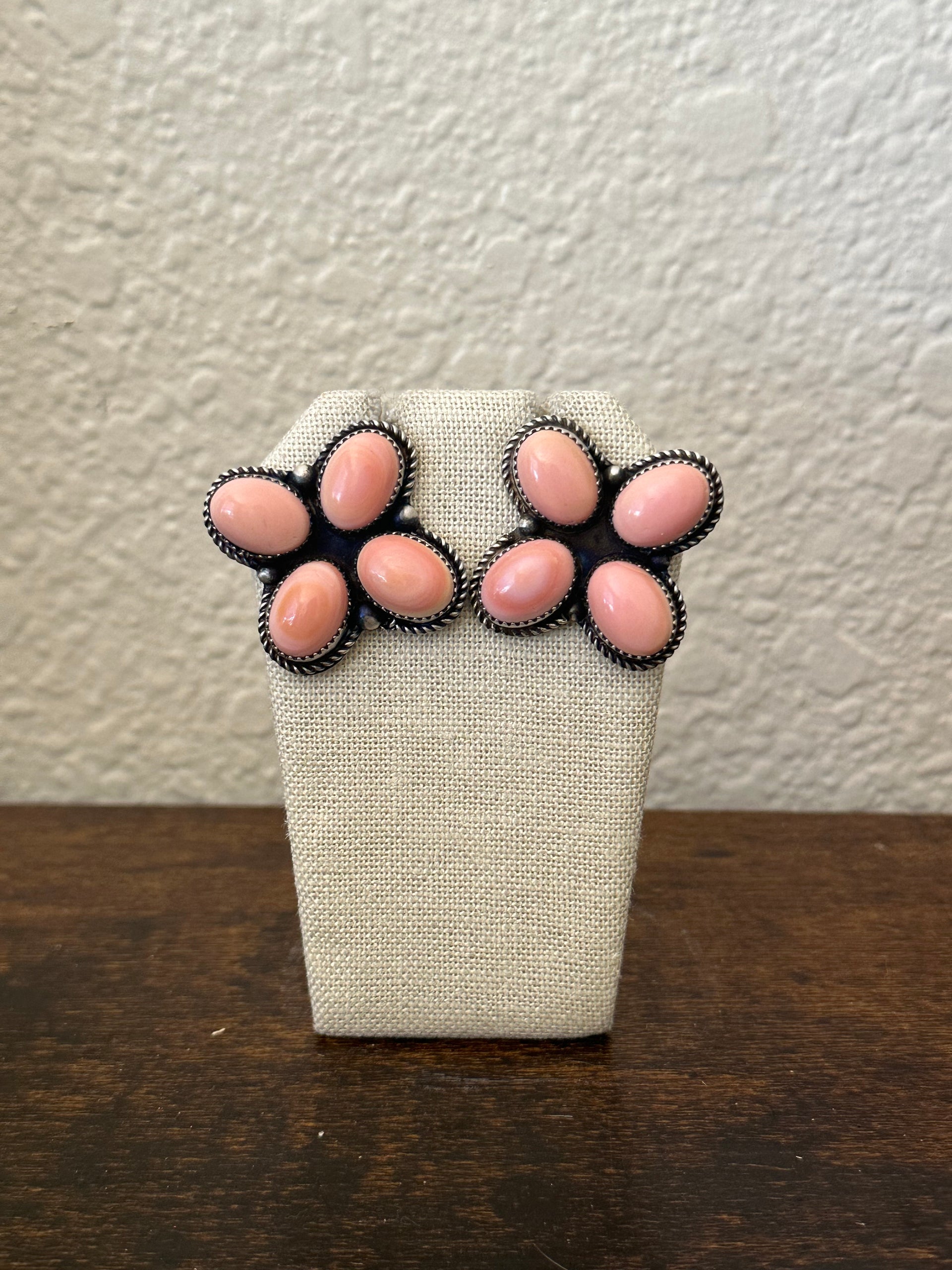 Tia Long Pink Conch & Sterling Silver Post Earrings