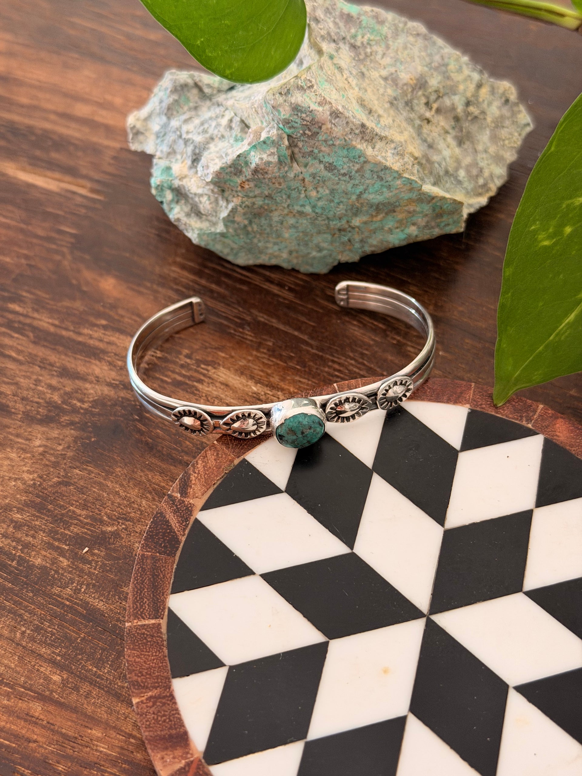 Navajo Made Kingman Turquoise & Sterling Silver Cuff Bracelet