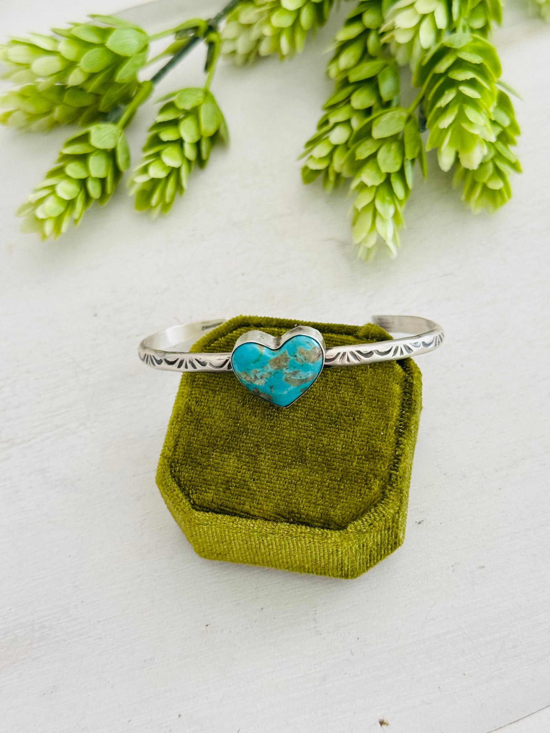 Donovan Skeets Kingman Turquoise & Sterling Silver Heart Cuff Bracelet