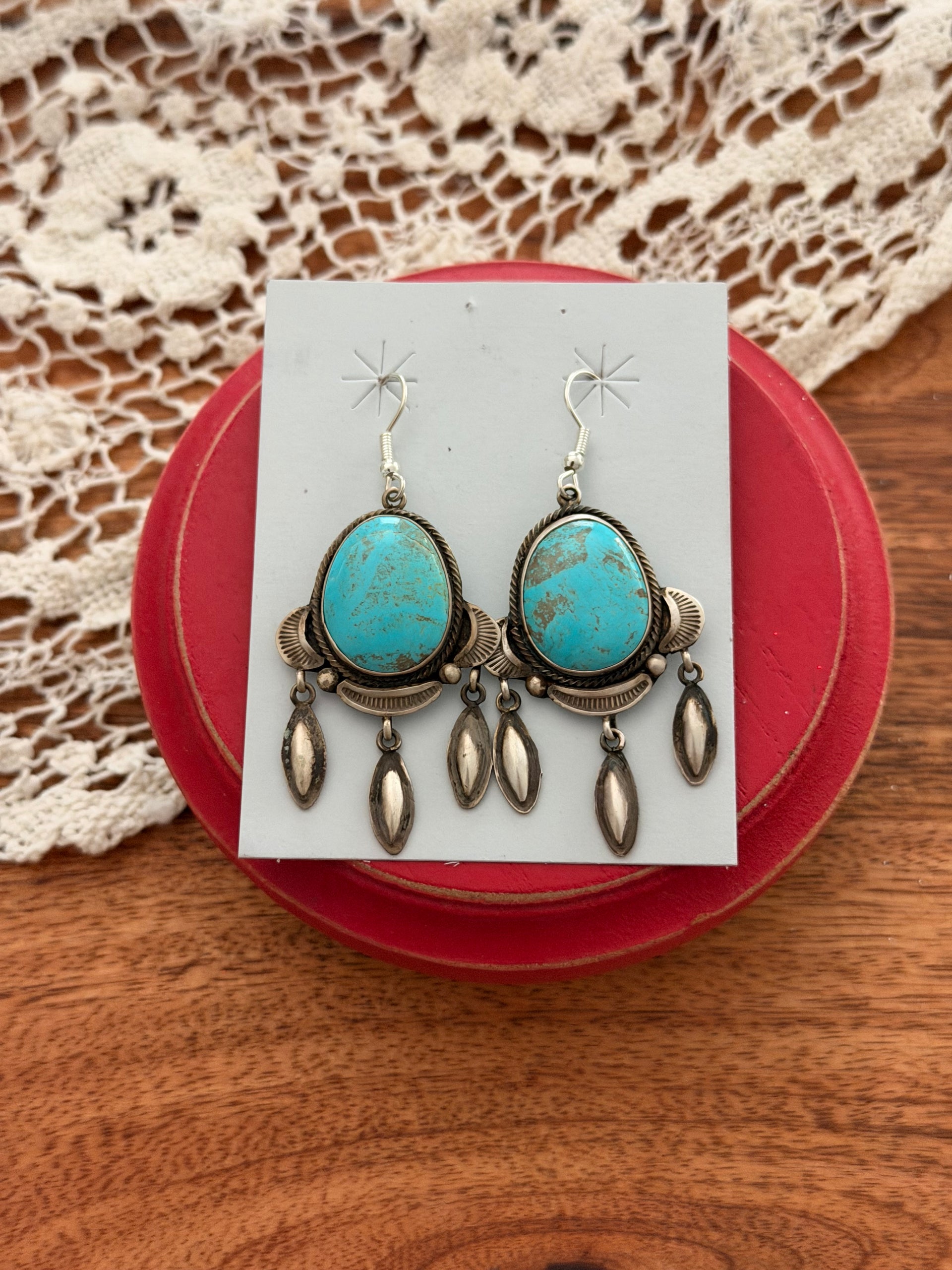 Sheila Tso Kingman Turquoise & Sterling Silver Dangle Earrings