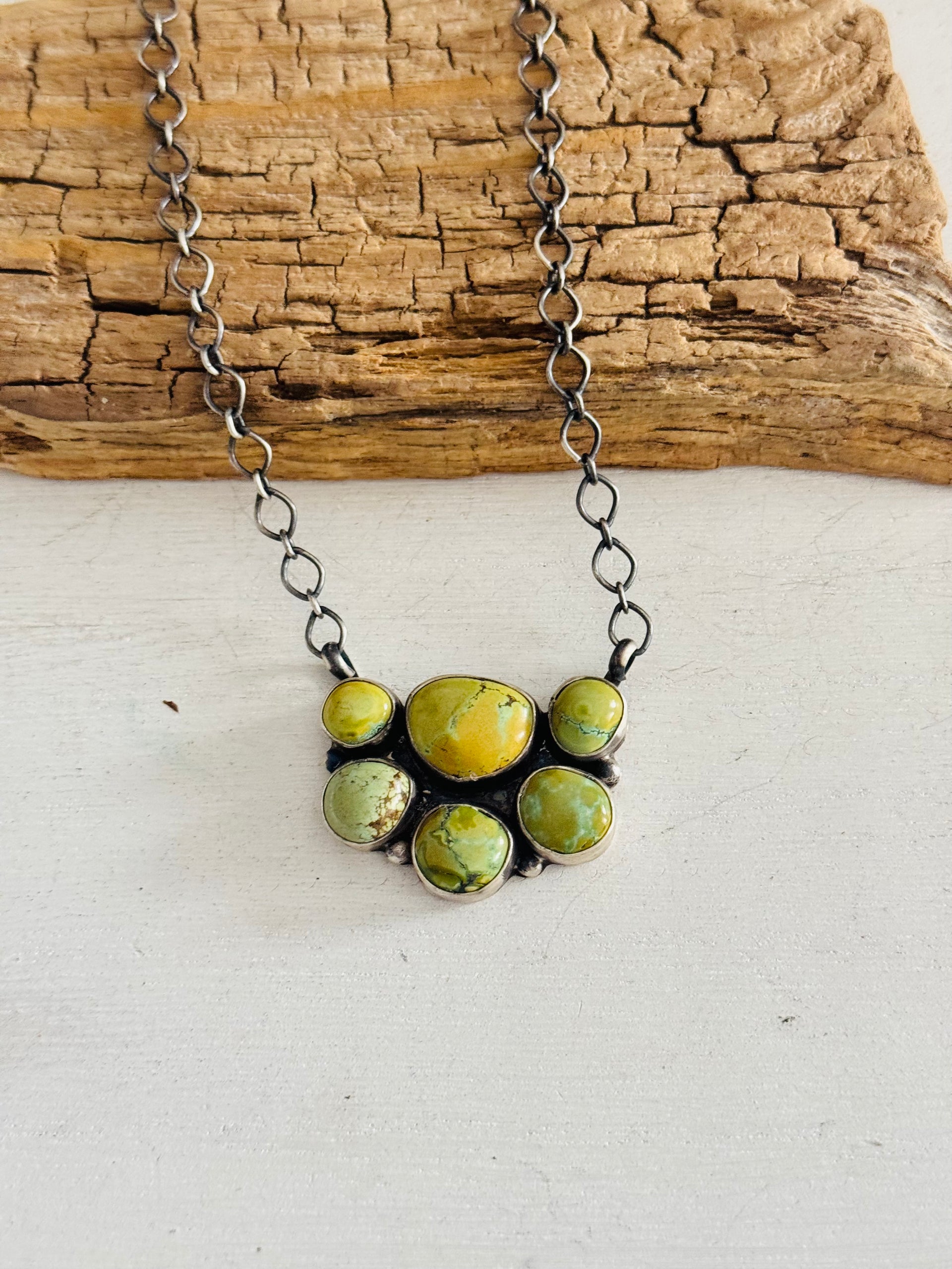 Navajo Made Blue Moon & Sterling Silver Cluster Necklace