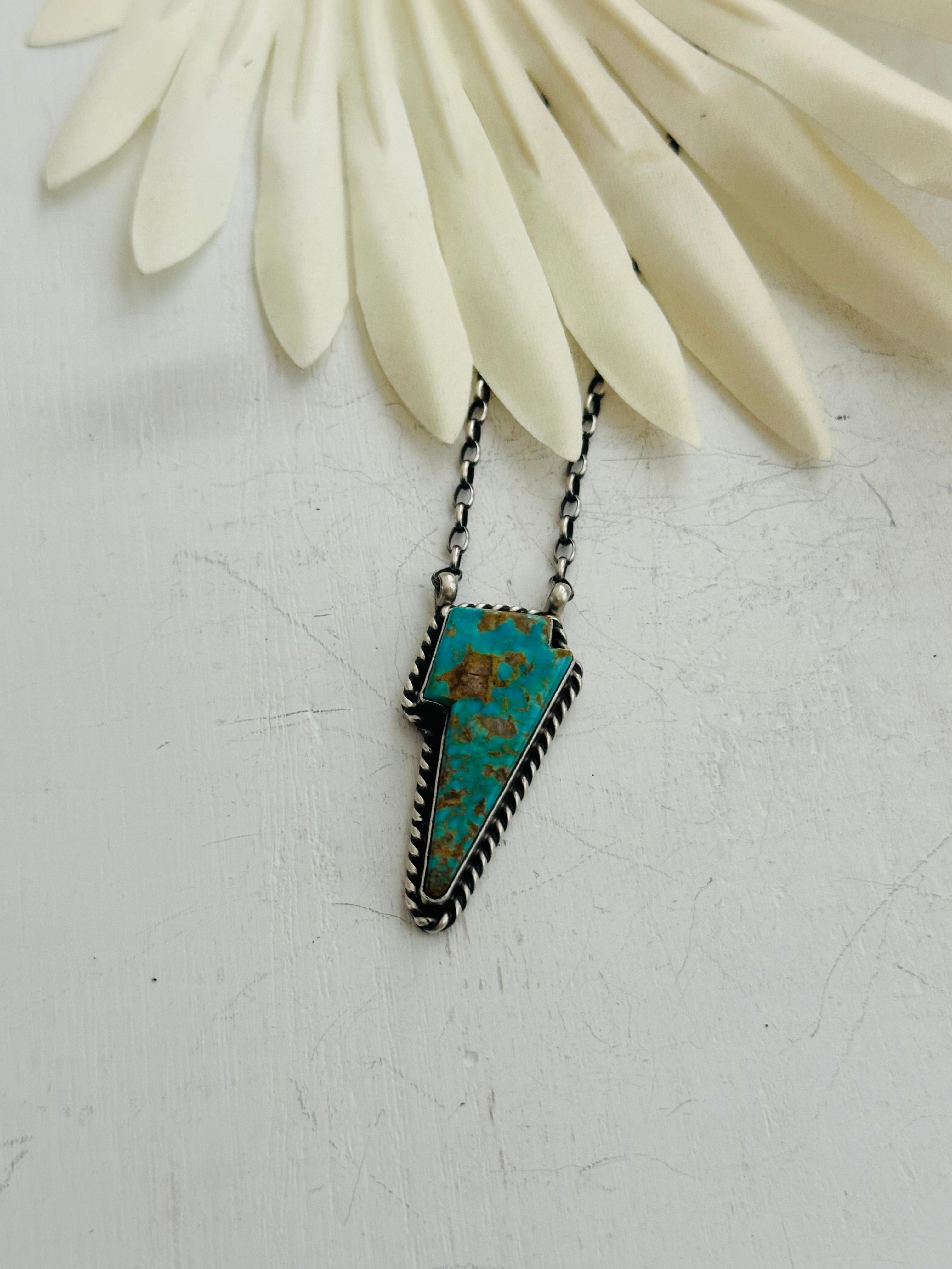 Donovan Skeets Kingman Turquoise & Sterling Silver Lightning Bolt Necklace