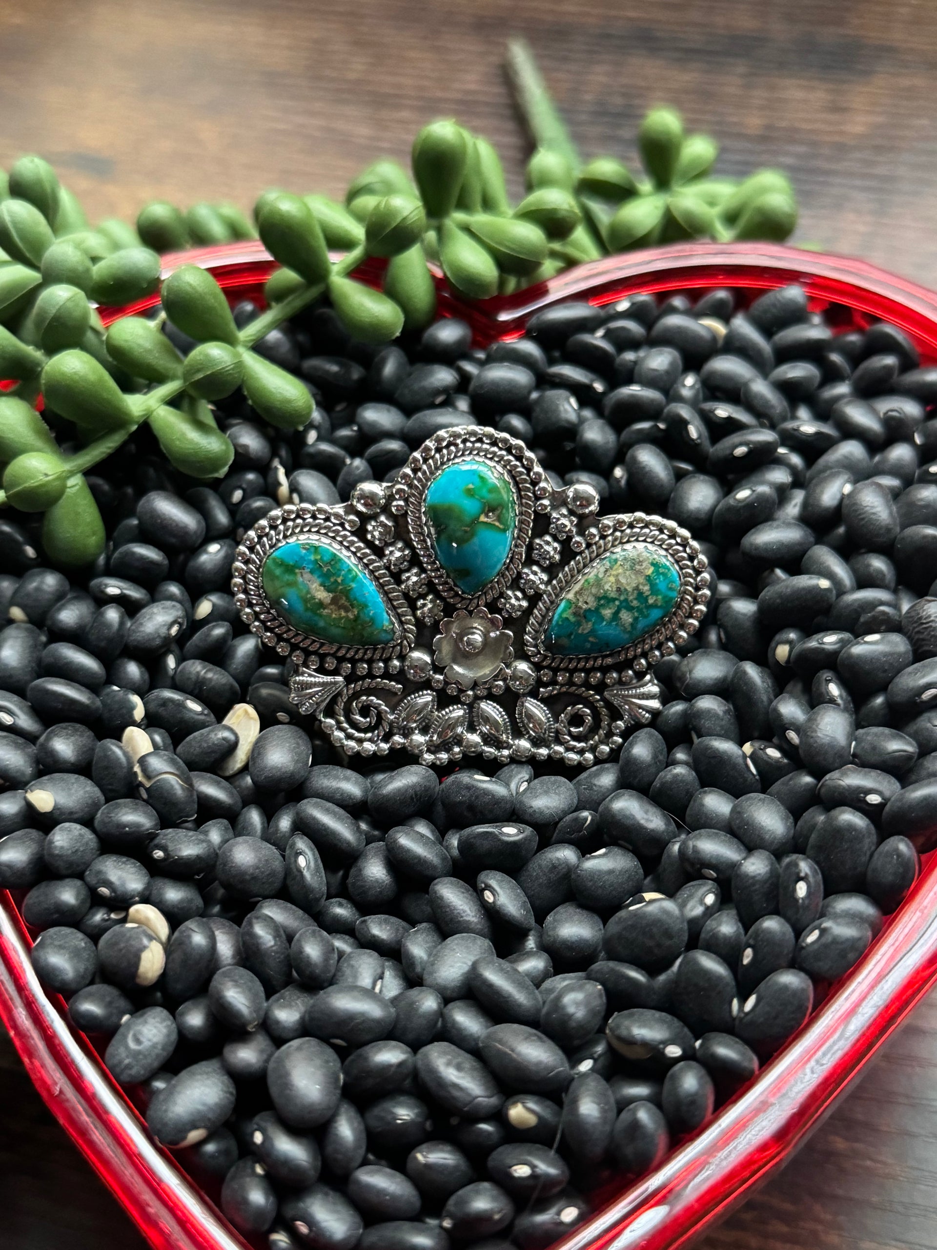 Southwest Handmade Sonoran Mountain Turquoise & Sterling Silver Adjustable Cluster Ring