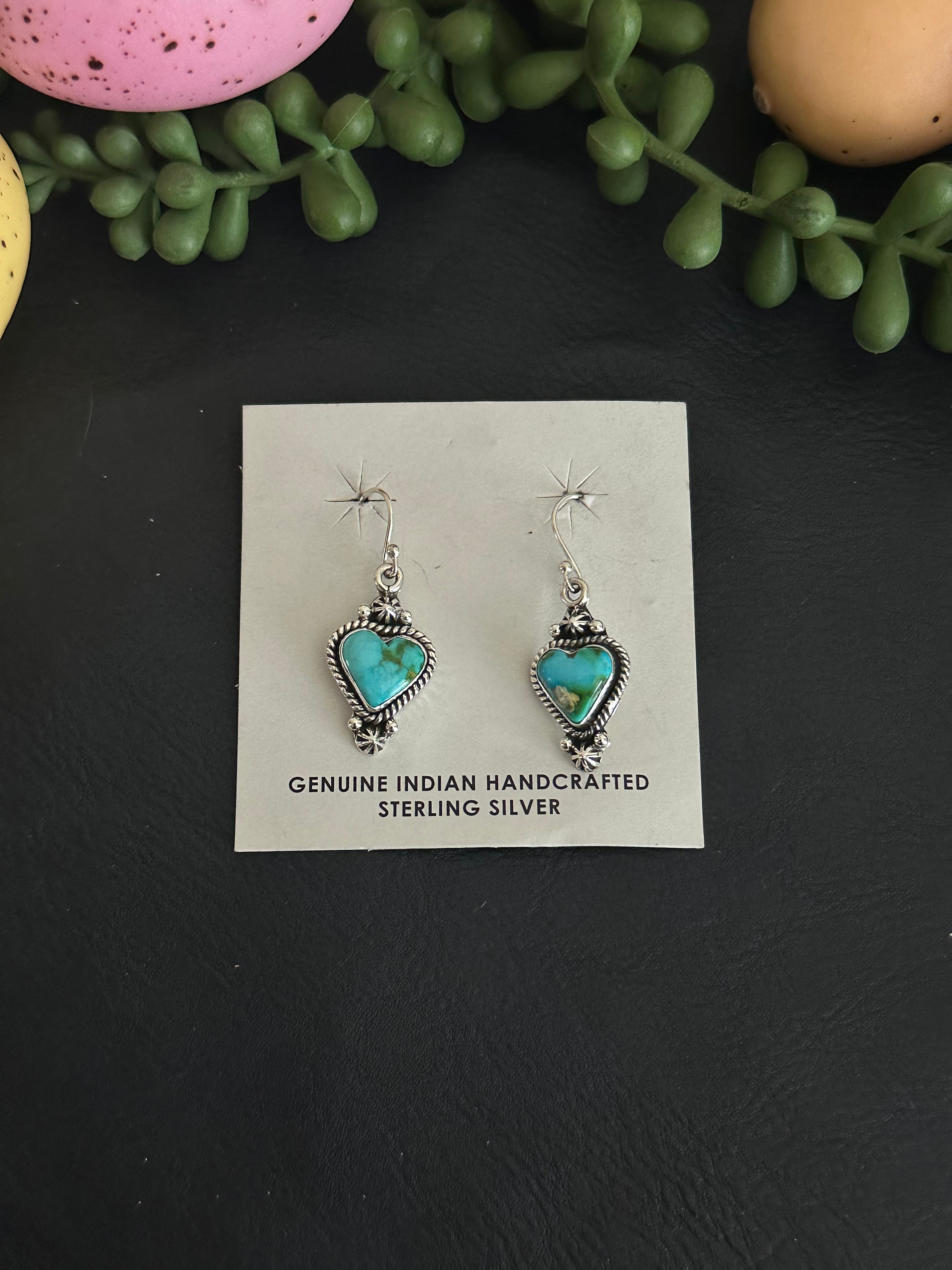 Southwest Handmade Sonoran Gold Turquoise & Sterling Silver Dangle Earrings