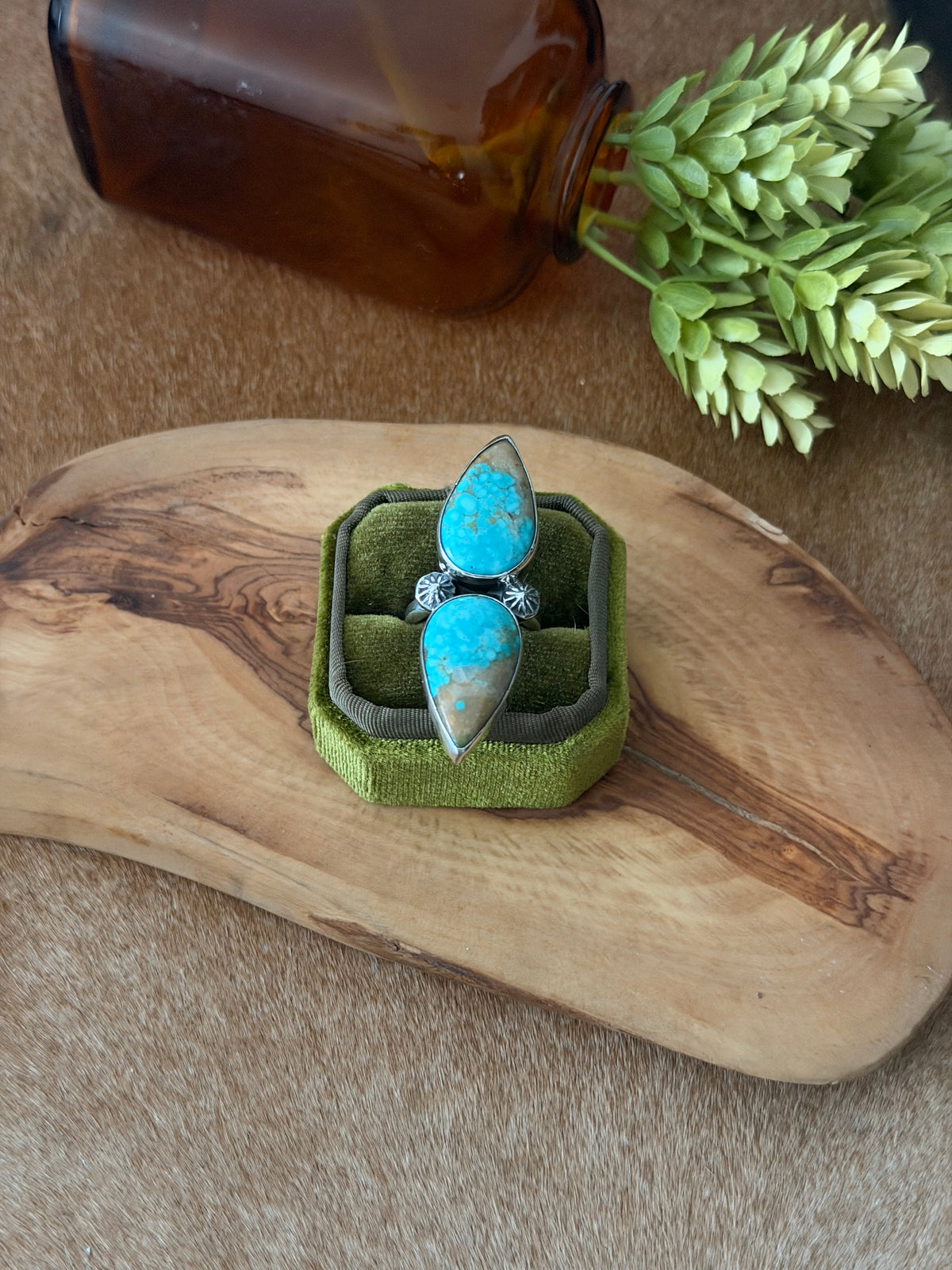 Navajo Made Mine 8 Turquoise & Sterling Silver Adjustable Ring