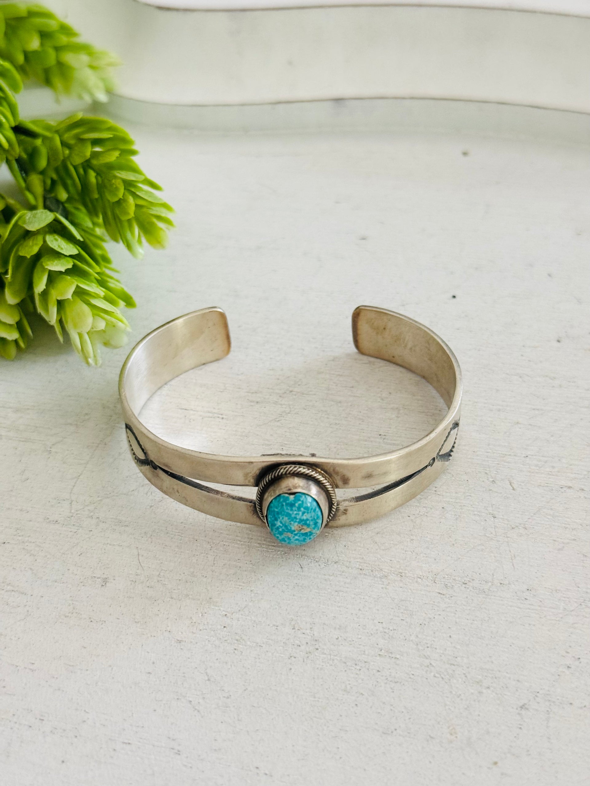 Navajo Made South Hill Turquoise & Sterling Silver Cuff Bracelet