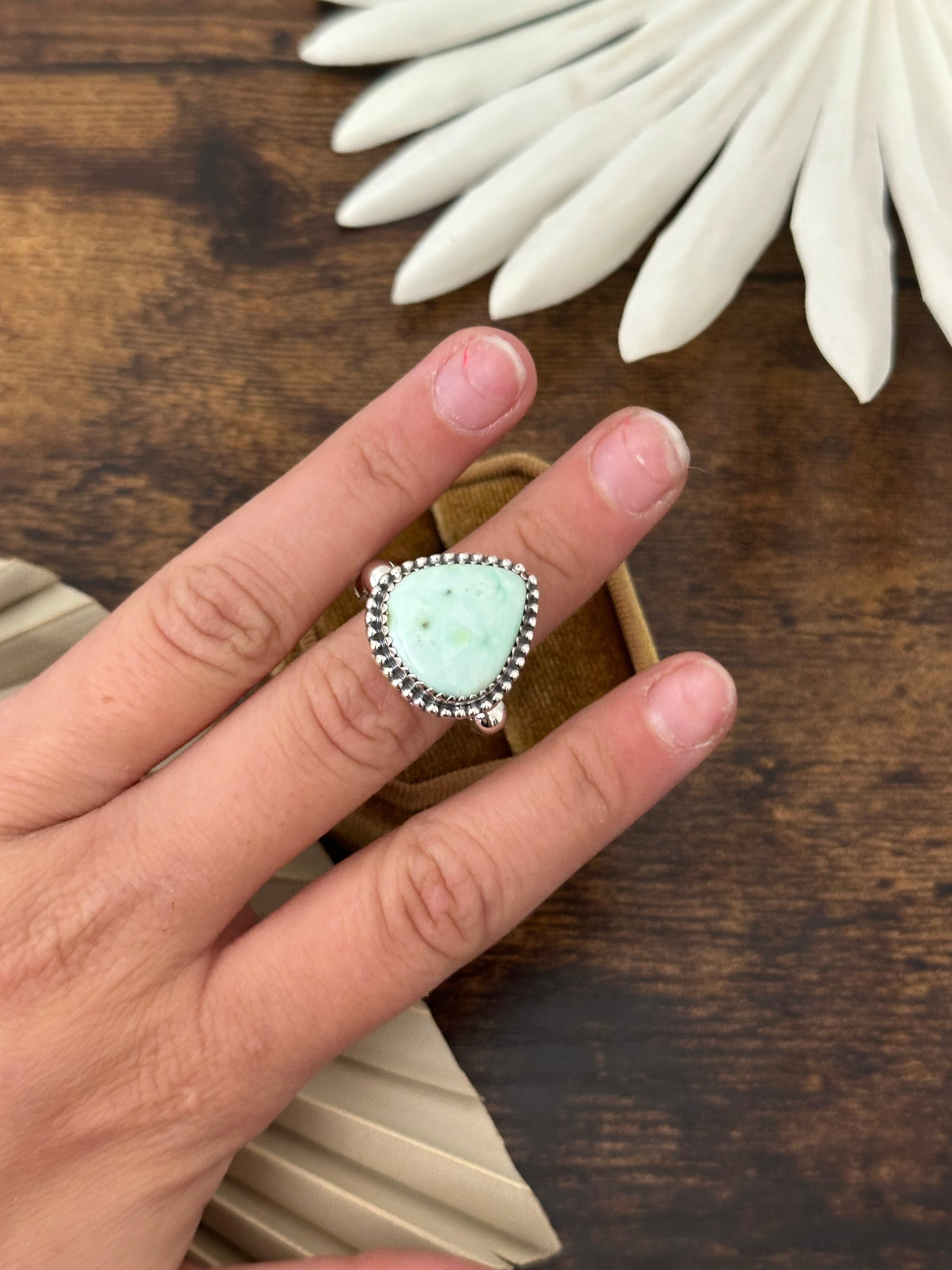 Southwest Handmade Palomino Variscite & Sterling Silver Adjustable Ring