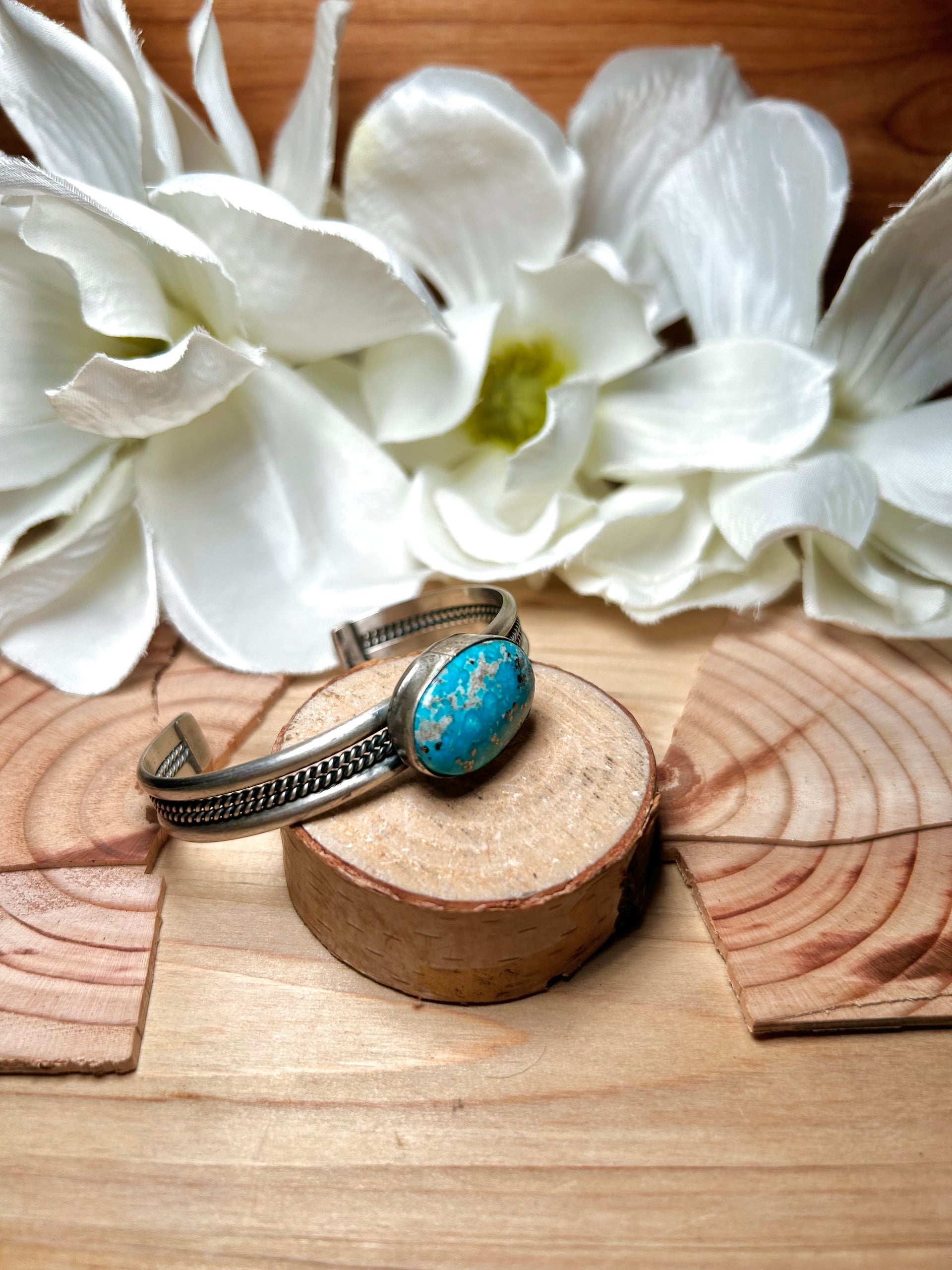 Navajo Made Kingman Turquoise & Sterling Silver Cuff Bracelet